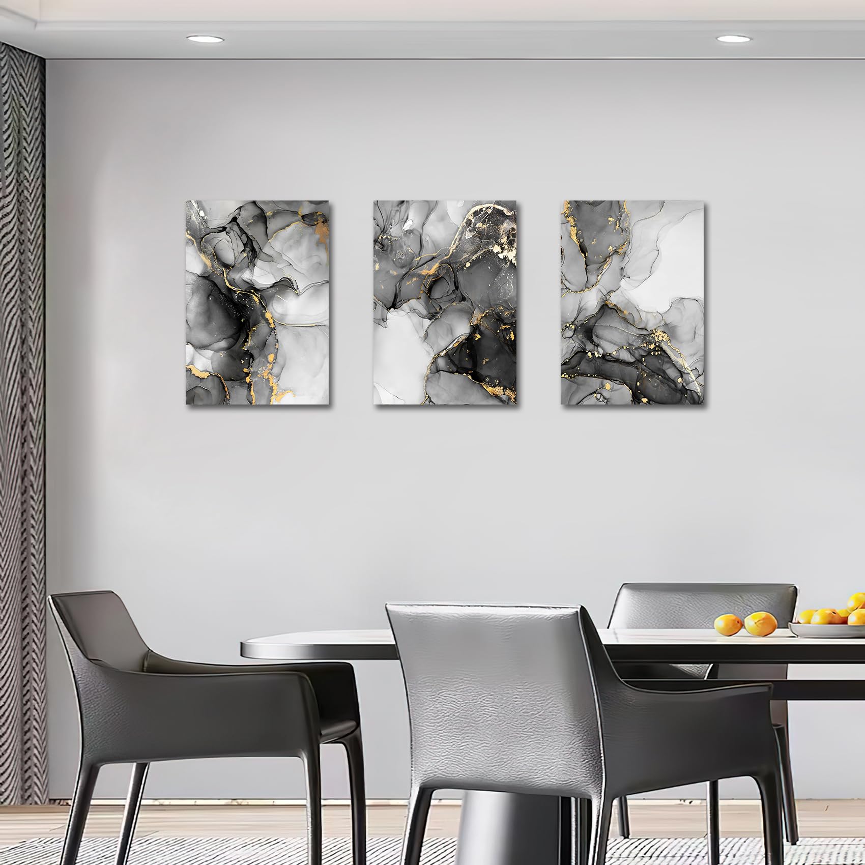 FajerminArt 3 Panels Framed Canvas Wall Art Marble Gray Gold White Pictures Printing Painting Poster Canvas Prints Wall Decor for Bedroom Living Room Bathroom Office Ready to Hang 30x40cmx3Pcs - Image 3
