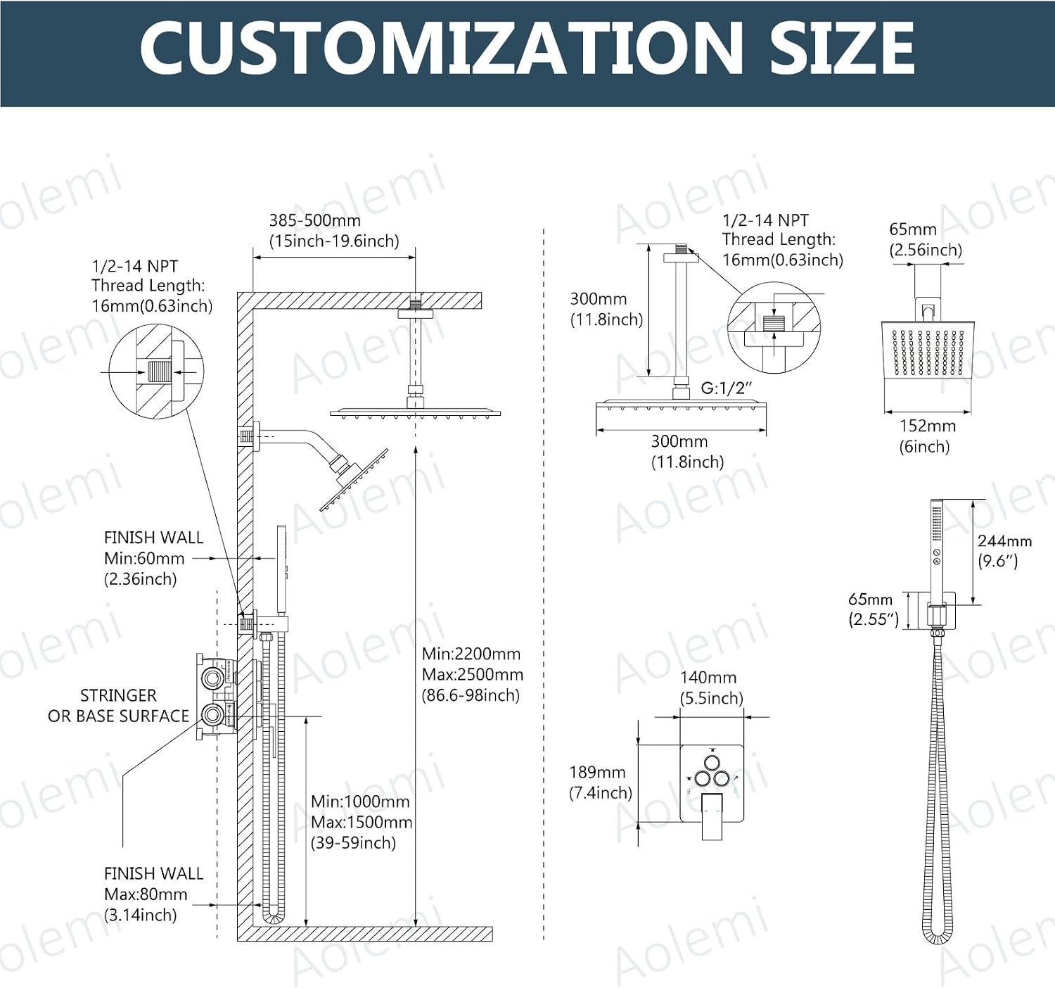 Aolemi Shower Faucet Set Ceiling Mount Shower System Rough-in Valve and Shower Trim Kit 2 in 1 Handheld Spray Push Button Diverter 12 and 6 Inch Dual Shower Head Brushed Nickel