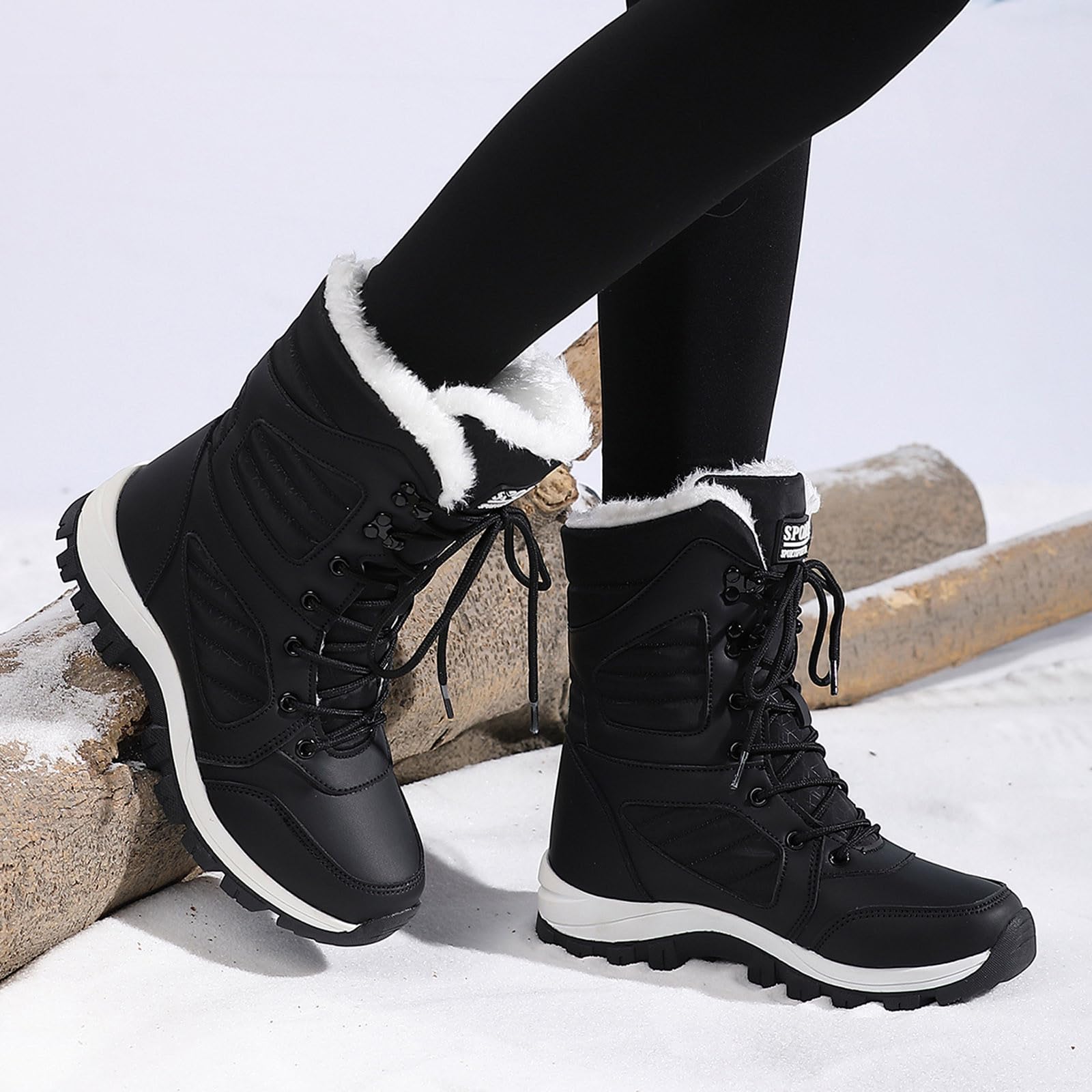 Bottes de Neige Femme Imperméable Mi-Mollet Bottes Femme Hiver Chaude Snow Boots Fourrées Confort Bottines Chaussures de Randonnée Ski Antidérapante Chaussure Orthopedique Hiver Bottine Botte de Neige