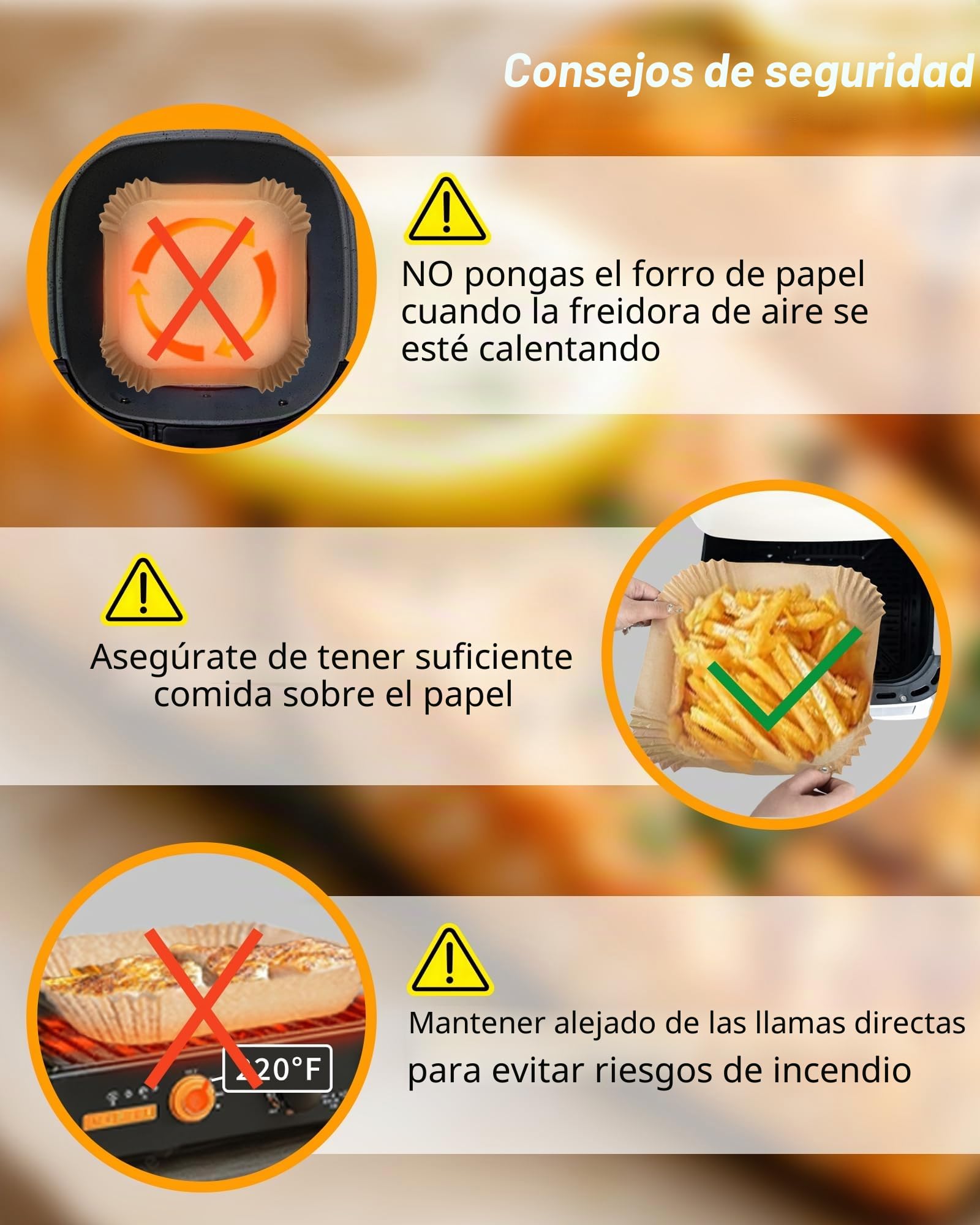 Papel Freidora Aire,500 unidades,Diámetro Interior 20 cm, libre de BPA, para 5 a 8 litros (Cuadrado, Desechable)