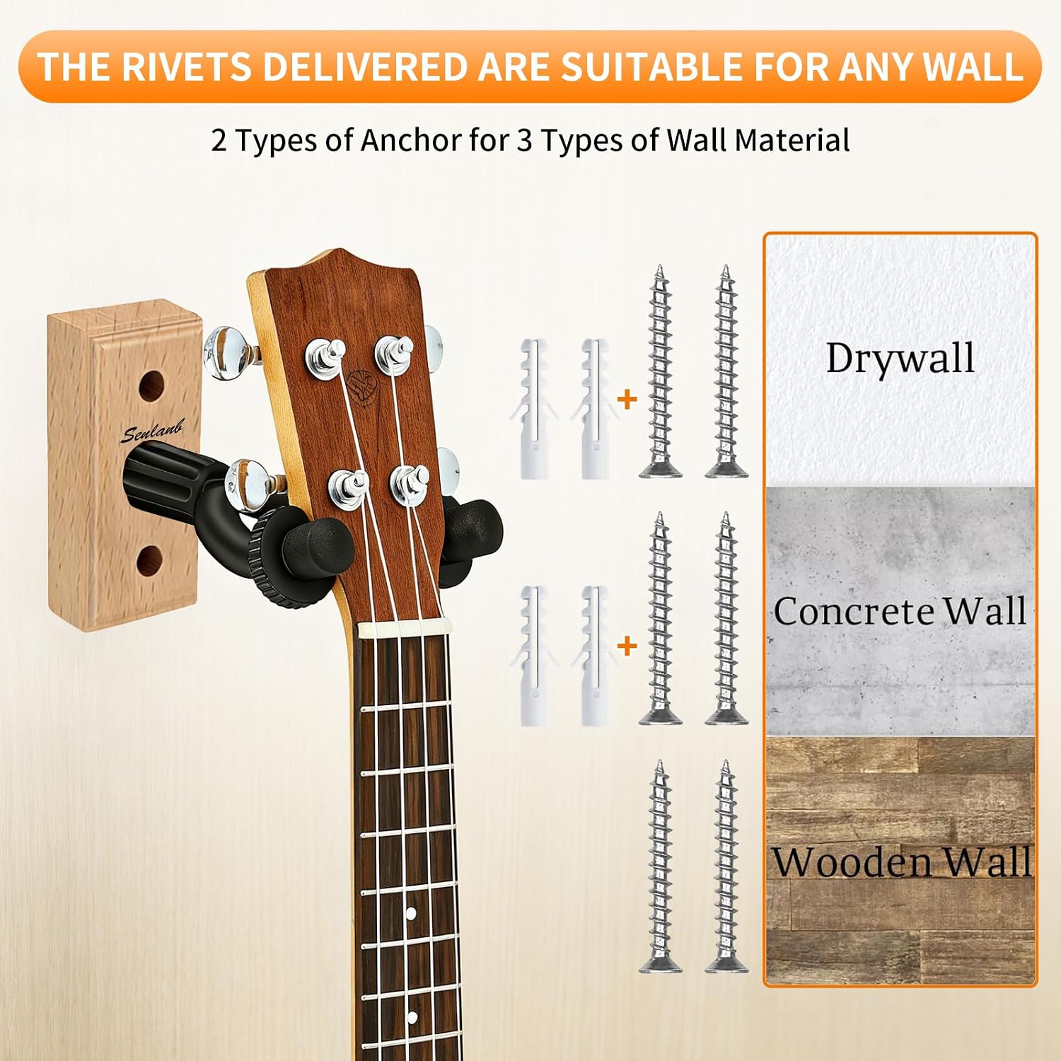 Guitar Wall Mount, Black Walnut Wood Guitar Hanger, U-Shaped Guitar Wall Hanger Mount, Guitar Holder Hook Stand Wall for Acoustic, Electric Guitar, Banjo (Natural Wood Color-1 Pack) image 4