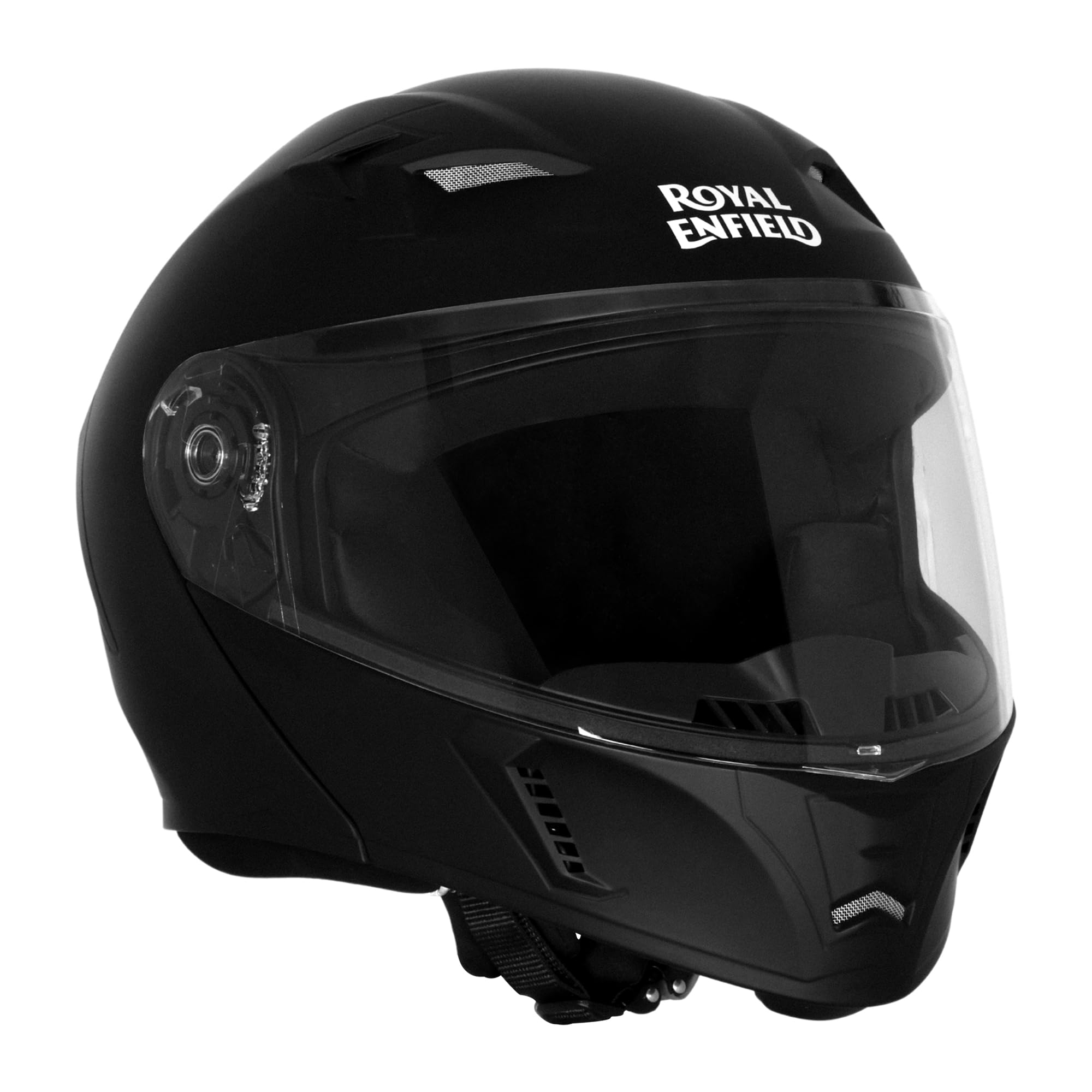 ROYAL ENFIELD MOD Adroit Helmet | ISI Certified | Flip- up Modular | High Impact Grade Thermoplastic Shell | High Density EPS Liner for Better Impact Protection | UV Treated Visor | Black (L) 60 CM-image-36