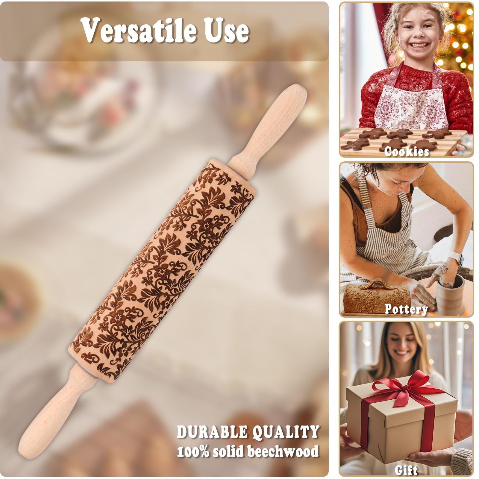MOLLA Mattarello Legno Goffrato | Mattarello Inciso | Rullo per Biscotti e per Modellare | Mattarello Decorativo per Biscotti di Algis Crafts