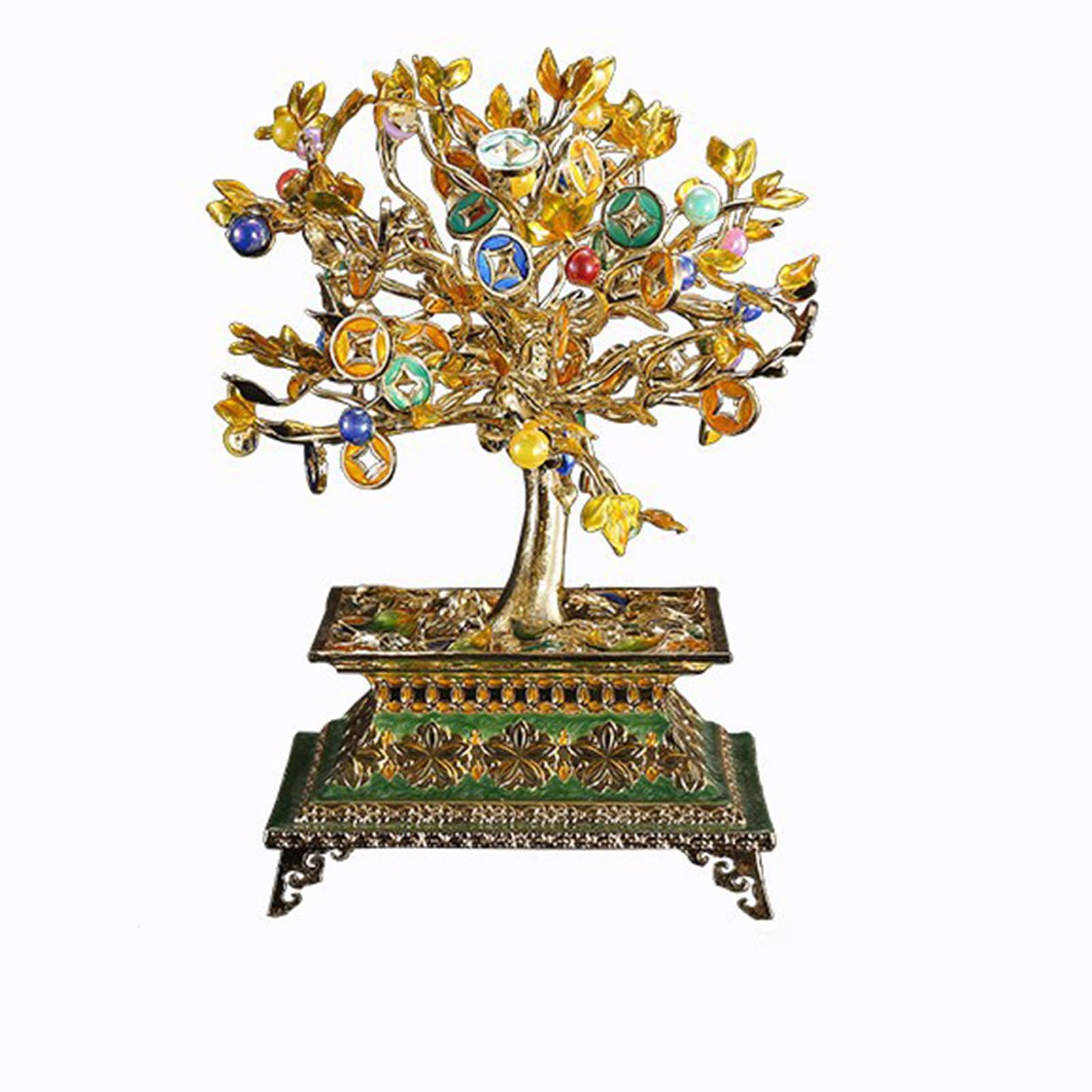 Hhhxkkuu Handcrafted Enamel Wealth Tree Figurine Golden Money Tree