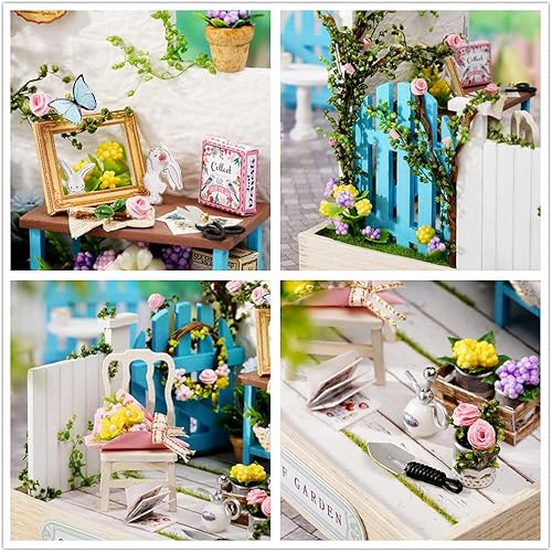 Miniatura 7 de Kit de casa de muñecas en miniatura de Kisoy con muebles, kit de casa de madera 3D de bricolaje con cubierta antipolvo, juguetes de casa pequeña