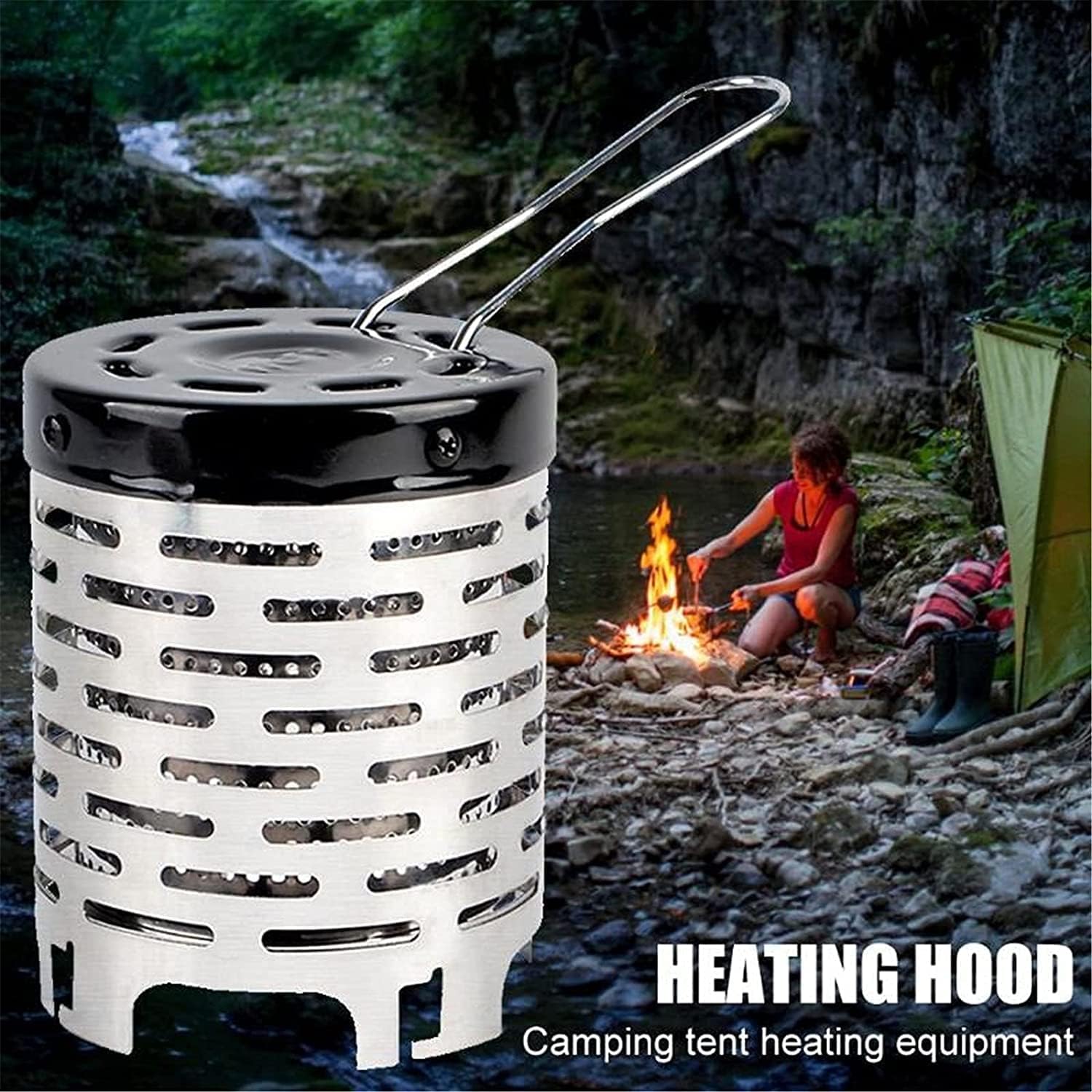 Kerosene Heater, Stainless Steel Camping Stove, Portable Mini Warming Stove Heating Cover with Anti-scalding Handle, for Outdoor Backpacking Hiking