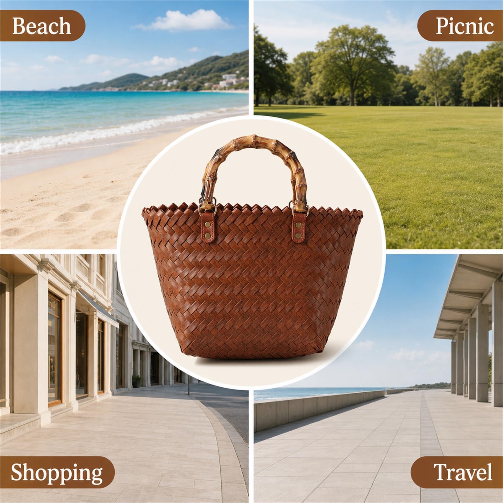 Sac De Plages en Paille,Panier De Plages en Osier,Panier De Plages en Paille,Sac Cabas en Paille,Sac De Shopping Tressé,Sac De Plages en Paille pour Femme Grande Capacité