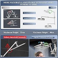 Vista 4 de Cabezal de ducha de lluvia con combo de rociador de mano, cabezales de ducha de lluvia de 12 pulgadas con brazo de extensión ajustable, cabezal