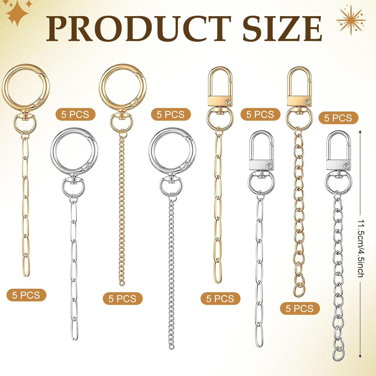 40 Pcs Keychain Making Kit Keychain Charms Making Kit Swivel Hook Lobster Claw Clasps Extender Chain for DIY Craft Lip Gloss Jewelry Keychains Bags Accessories Gift (Gold and Sliver)