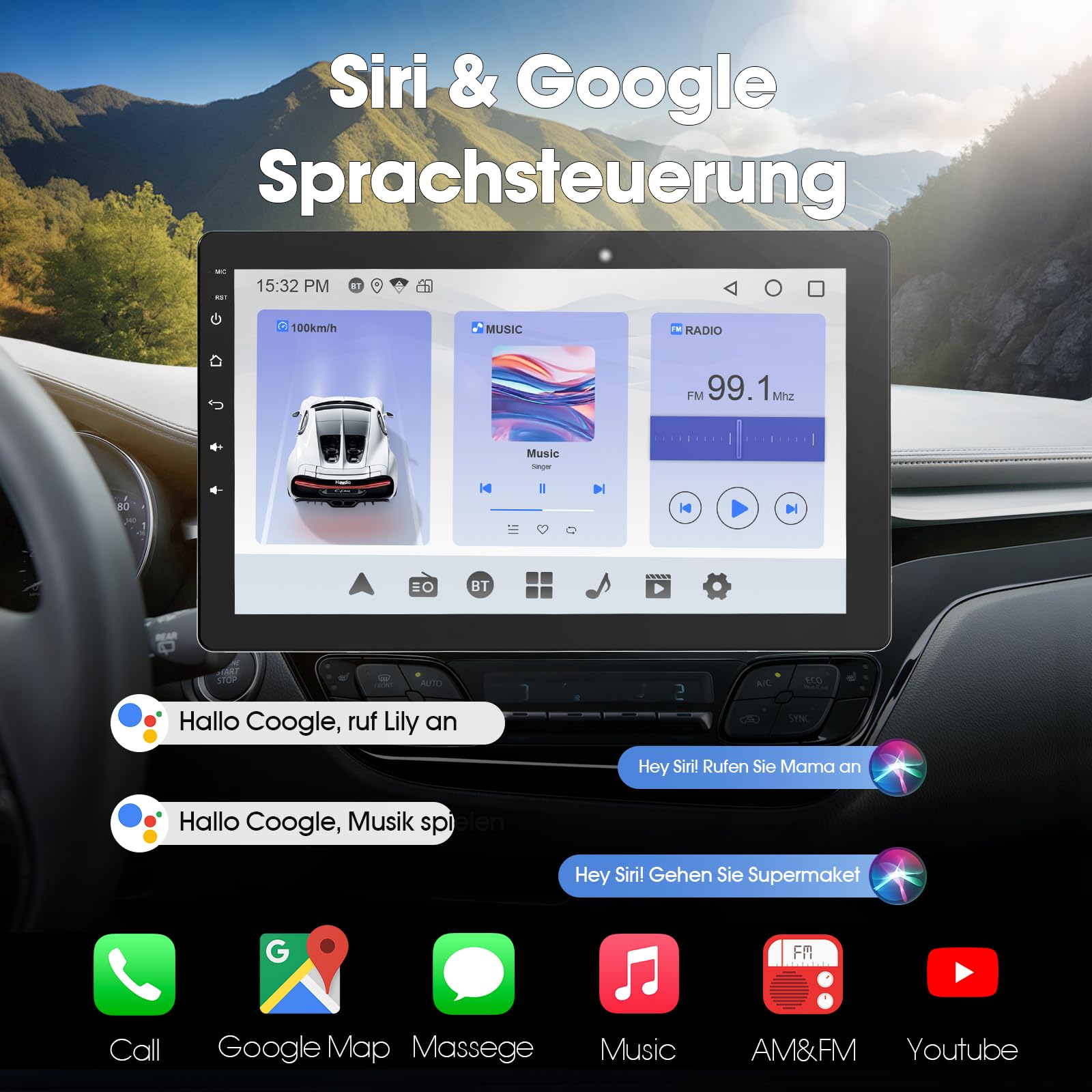 Haudio 1 Din Autoradio, 10.1 Zoll Drehbar Bildschirm, Auto Stereo mit Wireless Apple CarPlay & Android Auto, Car Play Touch Screen mit 720P Rückfahrkamera,Mirror Link, Sprachsteuerung, RDS/FM/AM Radio