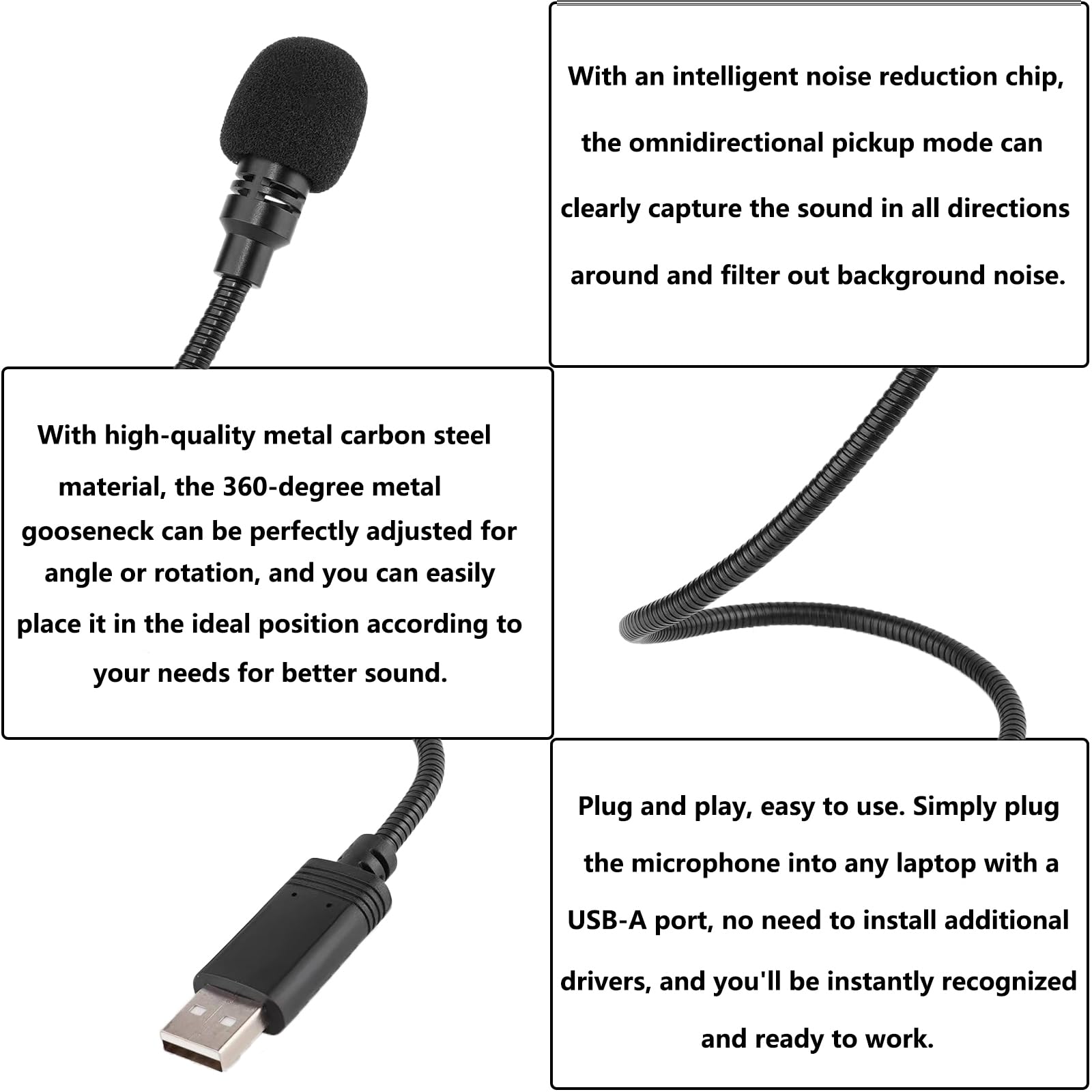 LANDIBO Microfono USB, microfono USB per PC a collo di cigno portatile, mini microfono plug and play, microfono USB esterno per Mac, YouTube, Streaming, podcast, registrazioni, giochi (USB)
