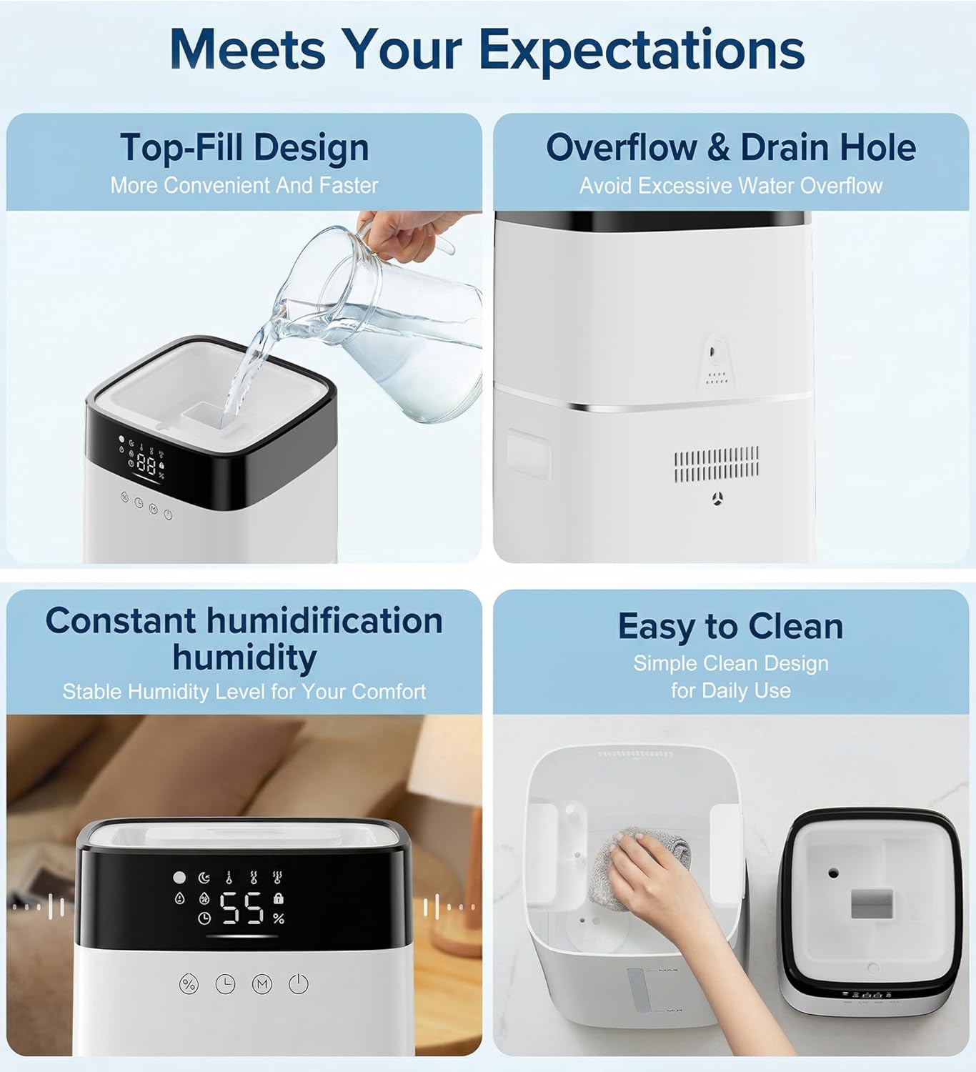 Mountman 4.2Gal/16L Humidifiers for Bedroom,Top Fill Humidifier Large Room with 100H Runtime,300ml/h High Output,Cover Up to 1500ft²,Cool Mist Humidifier for Plants,Indoor,Office,Home,White