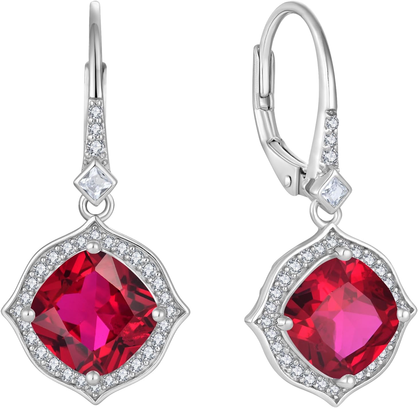 Halo Solitaire Earrings for Women 925 Sterling Silver Dangle Drop Leverback Earrings Princess Cut Birthstone Vintage Jewelry for Her