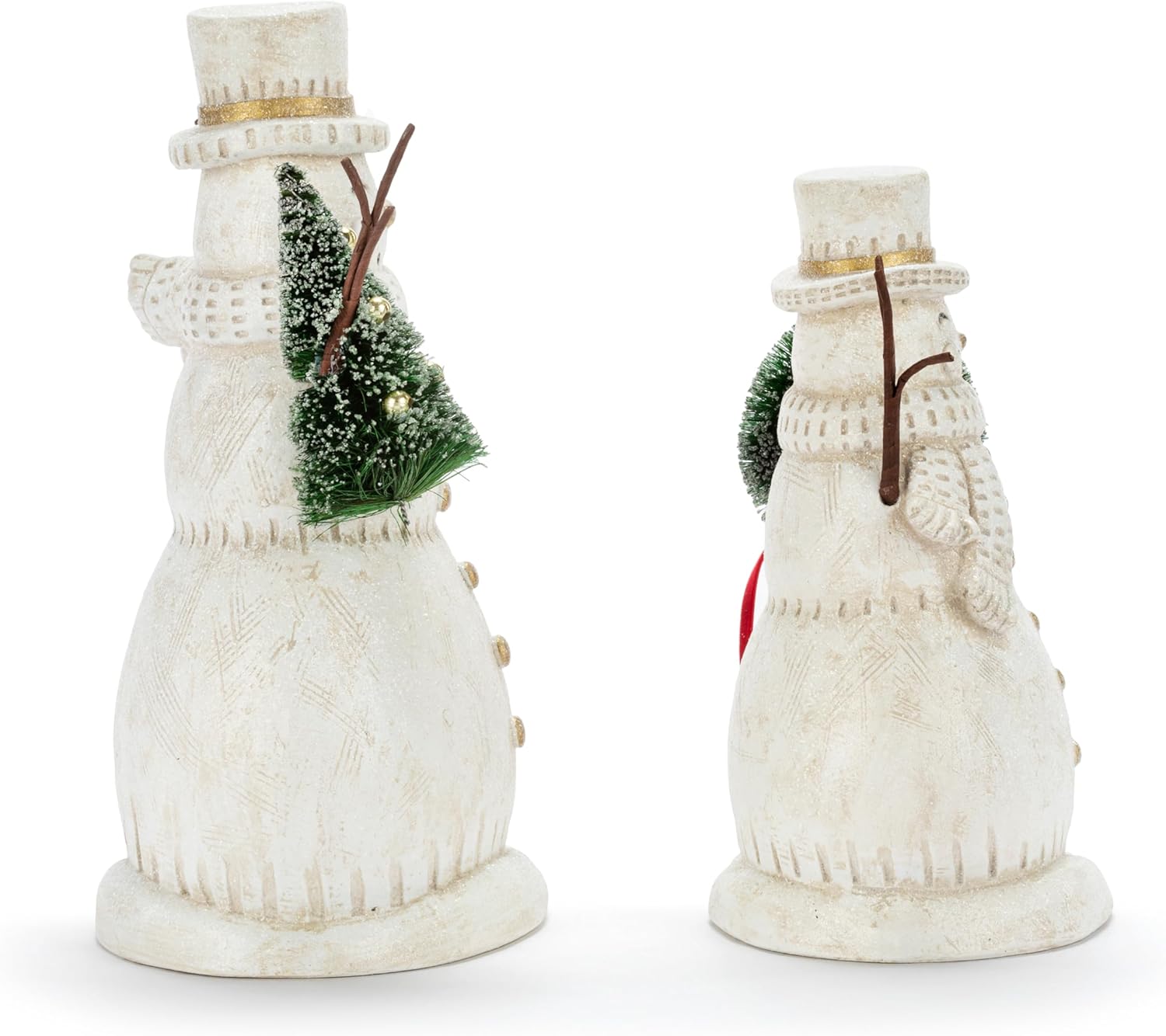 DEMDACO Christmas Tabletop Figurine Holiday Statue from Cozy Time Collection 6.5 x 10 Inch Paper Pulp Snowman with Glittered Greenery Assorted Set of 2