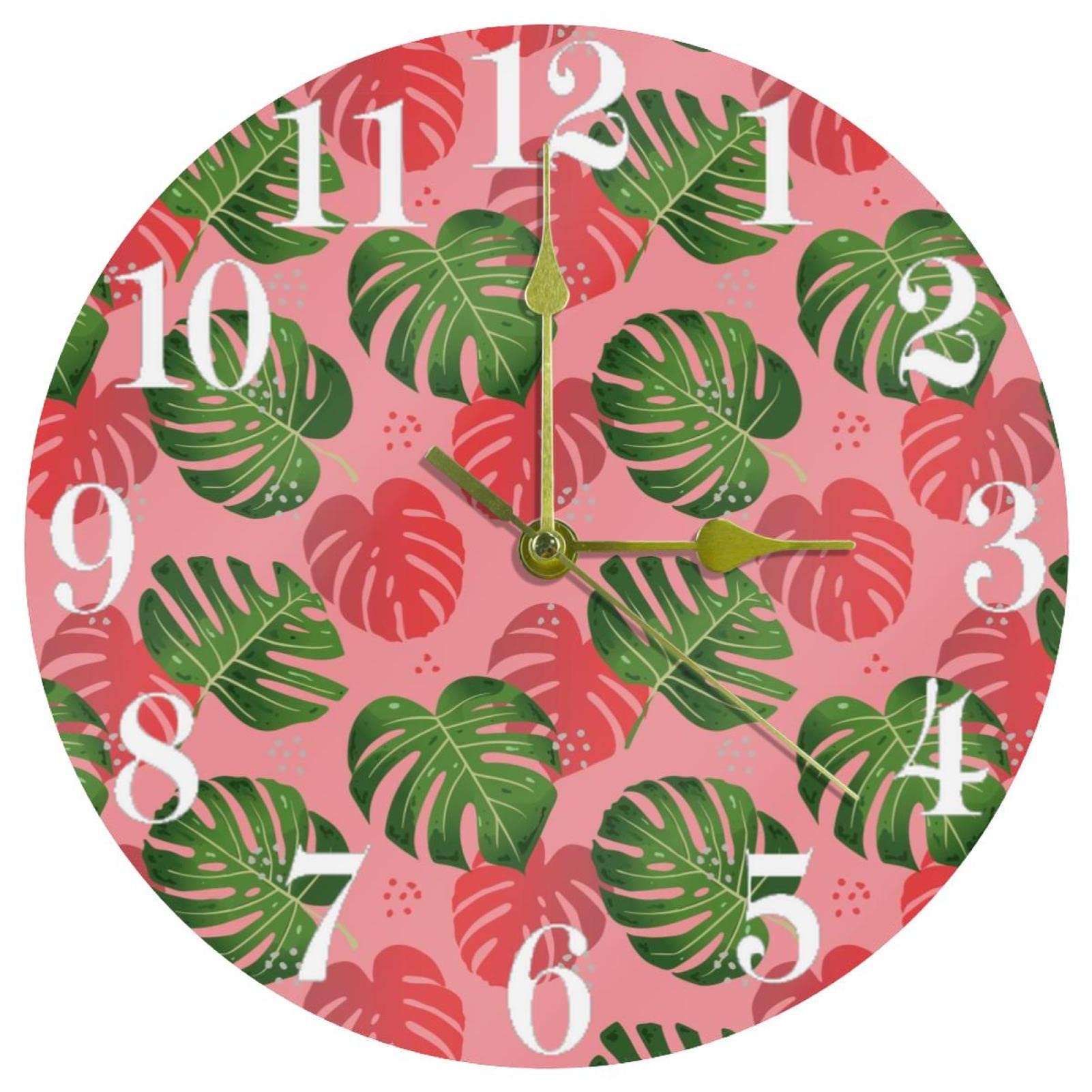 Horloge murale quartz 25cm silencieuse design feuilles palme