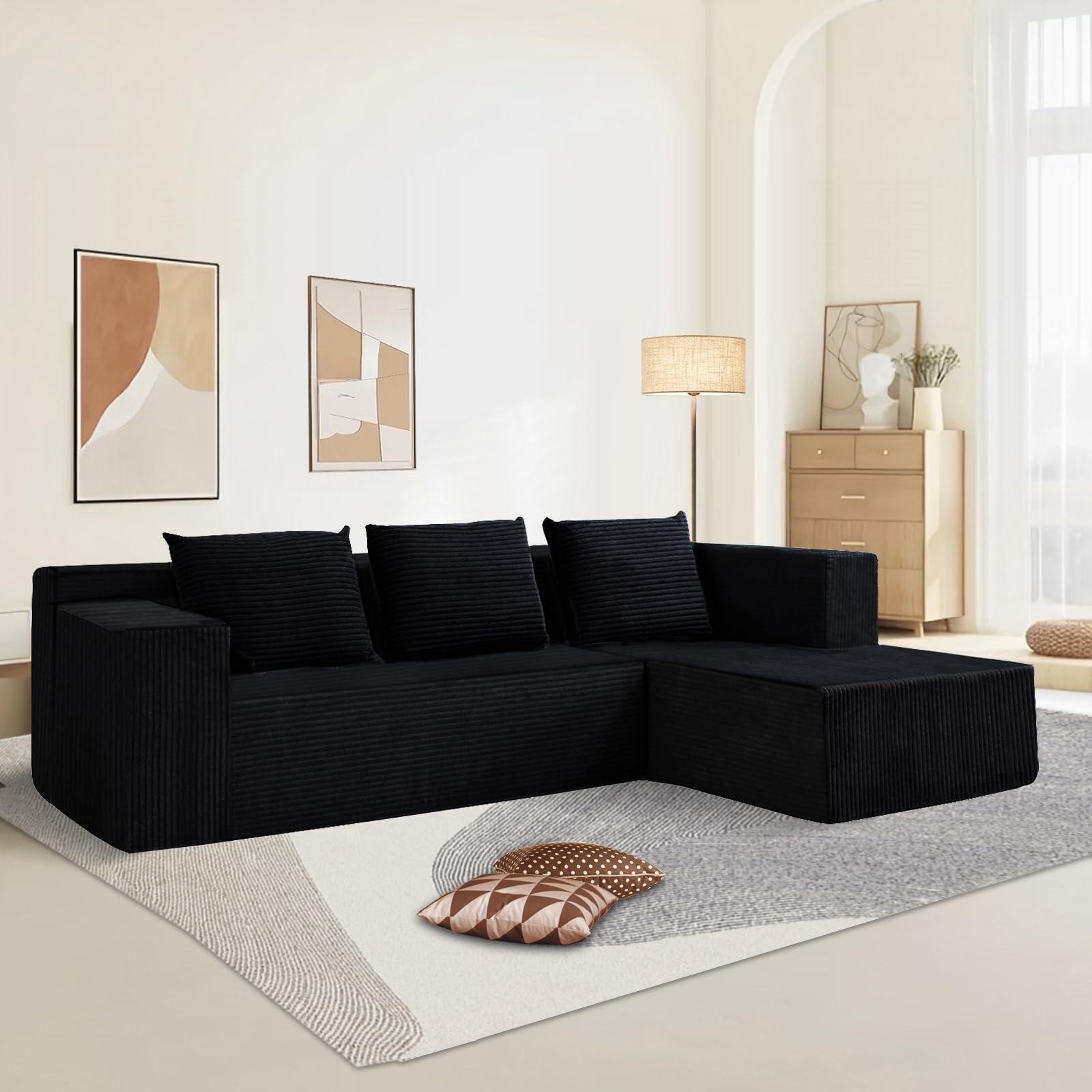 Nigoone 103" Cloud Sectional Sofa, Boneless L-Shape Couch with Chaise, Modern Minimalist Modular Couch for Living Room, Free Combination, Deep Seat,