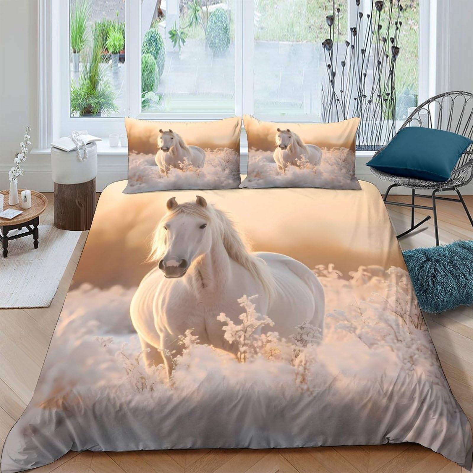 Ctjqhvkz Style-7 3D Printed White Horse Cloud Fitted Sheet Microfiber Soft Breathable Sunset Sky Mattress Cover For Bedroom Guest Room Single（135X200cm）