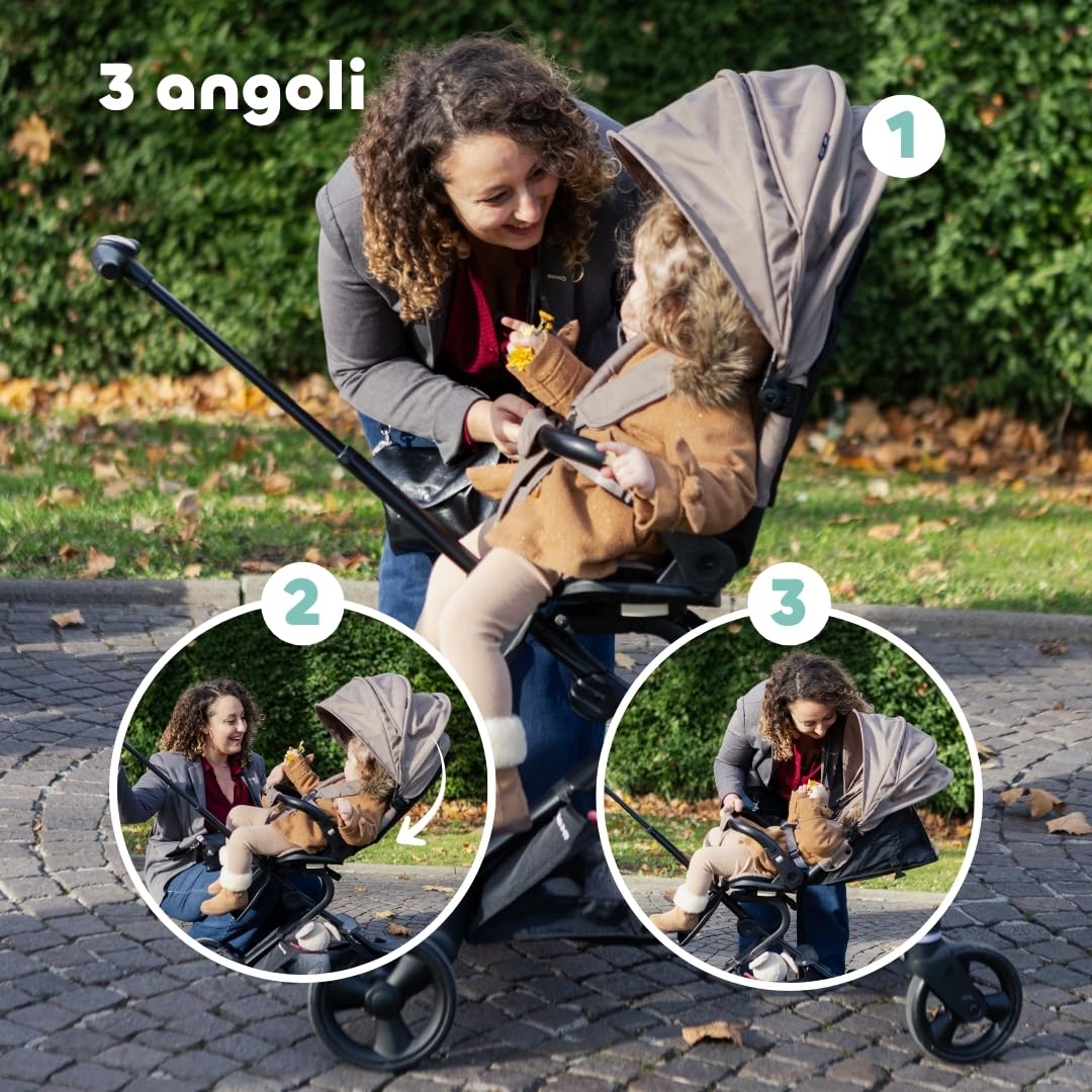 BÉABA X Micro Mobility Baby Cruiser Passeggino Dalla Nascita, Seduta Girevole 360°, 7 Posizioni, 3 Inclinazioni, Chiusura Una Mano, Ruote LED, Imbracatura 5 Punti, Cappottina UPF 50+, Pralinato