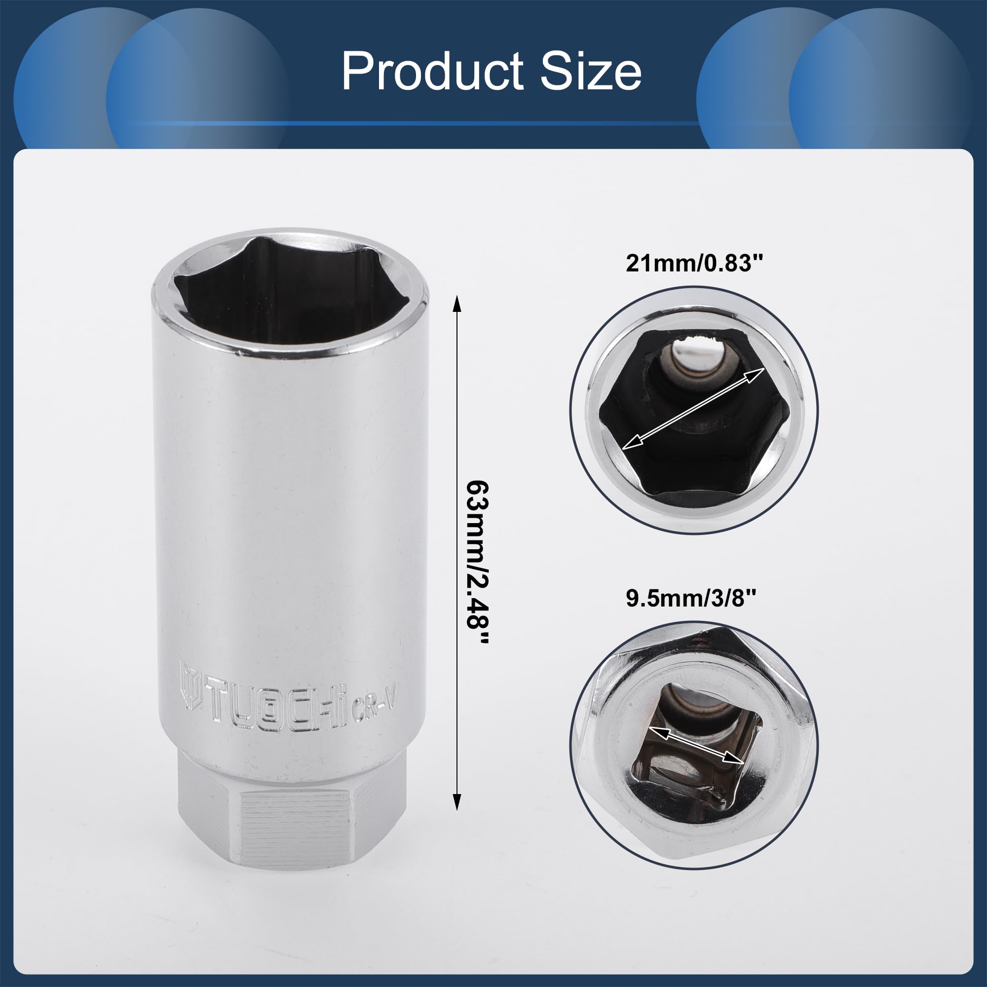 INFINAUTO Spark Plug Impact Socket 63mm for Car Motorcycle Dirtbike Repair Hardware Tool CR-V Silver Tone Durable 6 Point 21mm 3/8 Inch Drive - Image 4