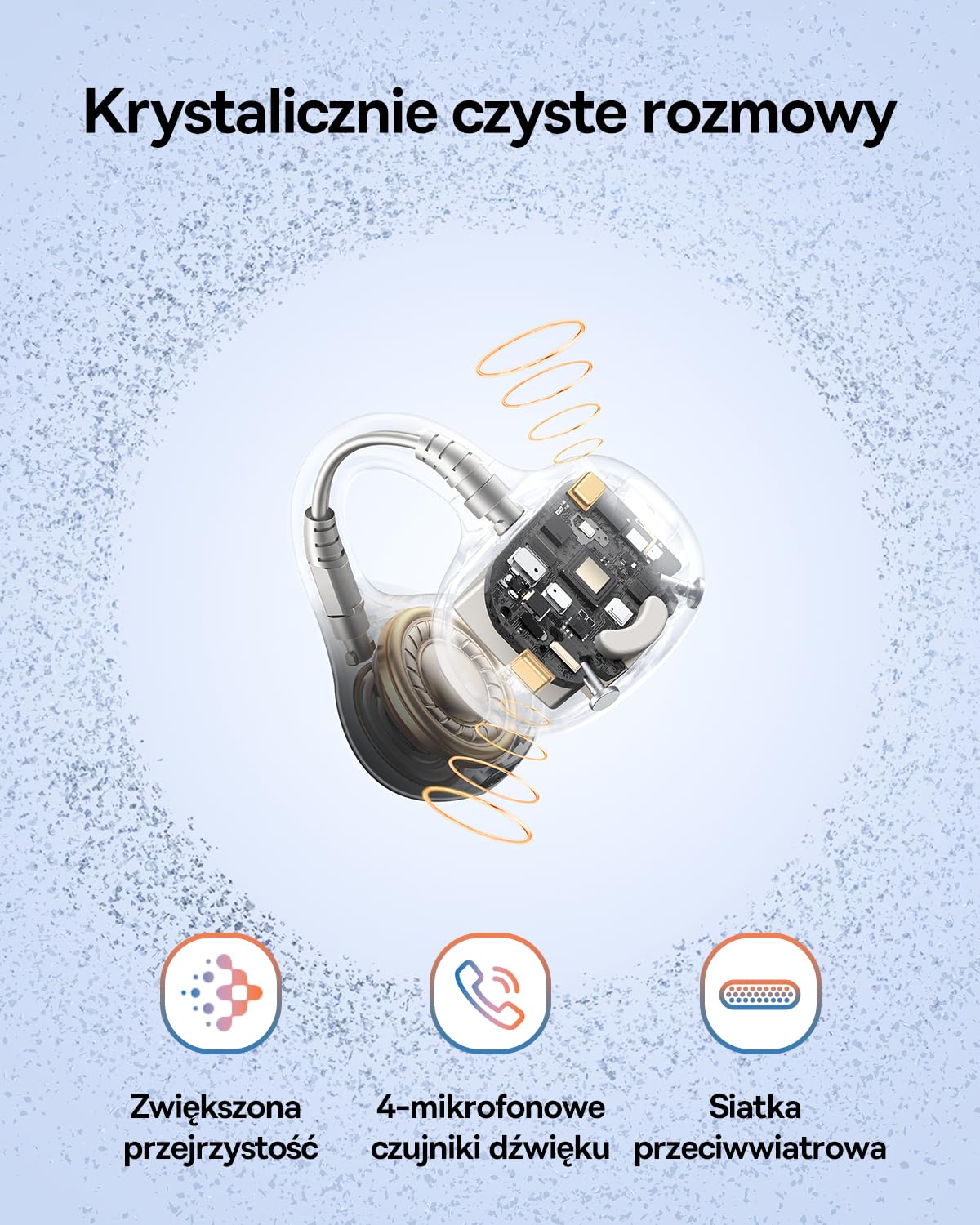 Baseus BC1 Open Ear słuchawki, klips na uszy z imponującym dźwiękiem, adaptacyjne wzmocnienie basów, Bluetooth 6.0, redukcja szumów podczas rozmów, IP55, akumulator 38H, lekkie Buds - Interstellar