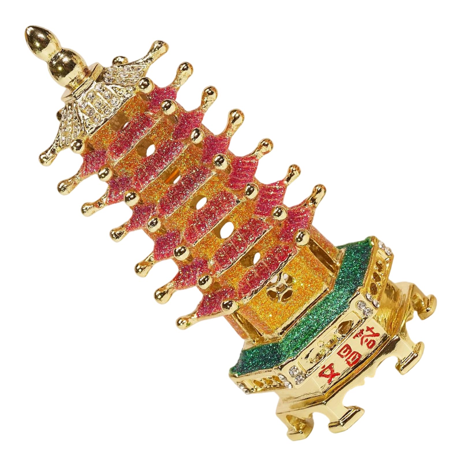 MCAOAL Metal Enameled Pagoda Jewelry Case with Spacious Interior for Rings Necklaces Earrings Cultural Home Accessory