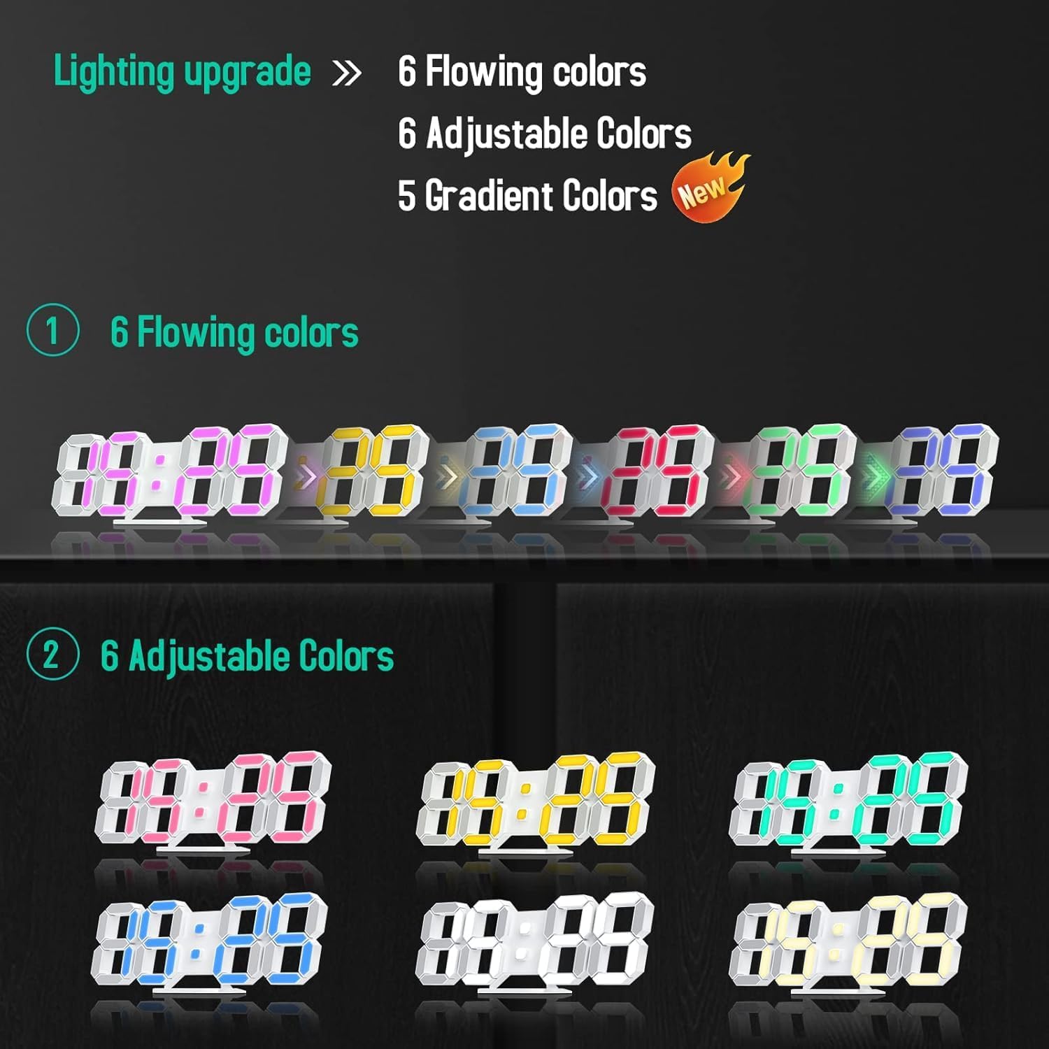 EDUP HOME 3D LED Neon Digital Desk Wall Alarm Clock RGB Night Light 7 Colors 9.7" with Remote Control for Bedroom/Living Room/Kitchen/Office, Adjustable Brightness,12/24 Hr, Time/Date/Temperature