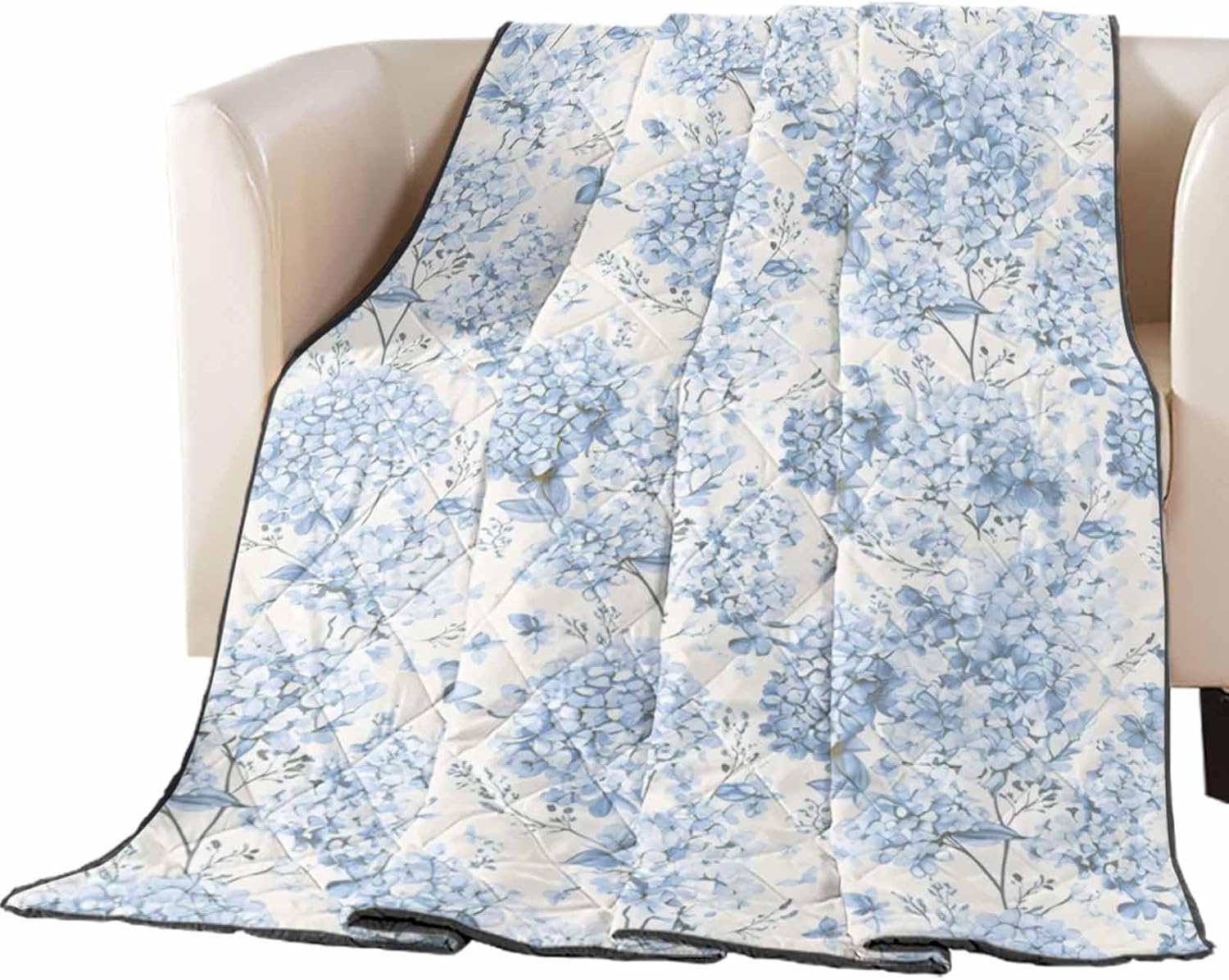 T&H XHome Quilt California King Luxury Quilted Comforter Bedspread-Thin Soft Cozy, Spring Flowers Blue Hydrangeas Spring Plants Reversible Stitched Lightweight Quilt Coverlet for All Season