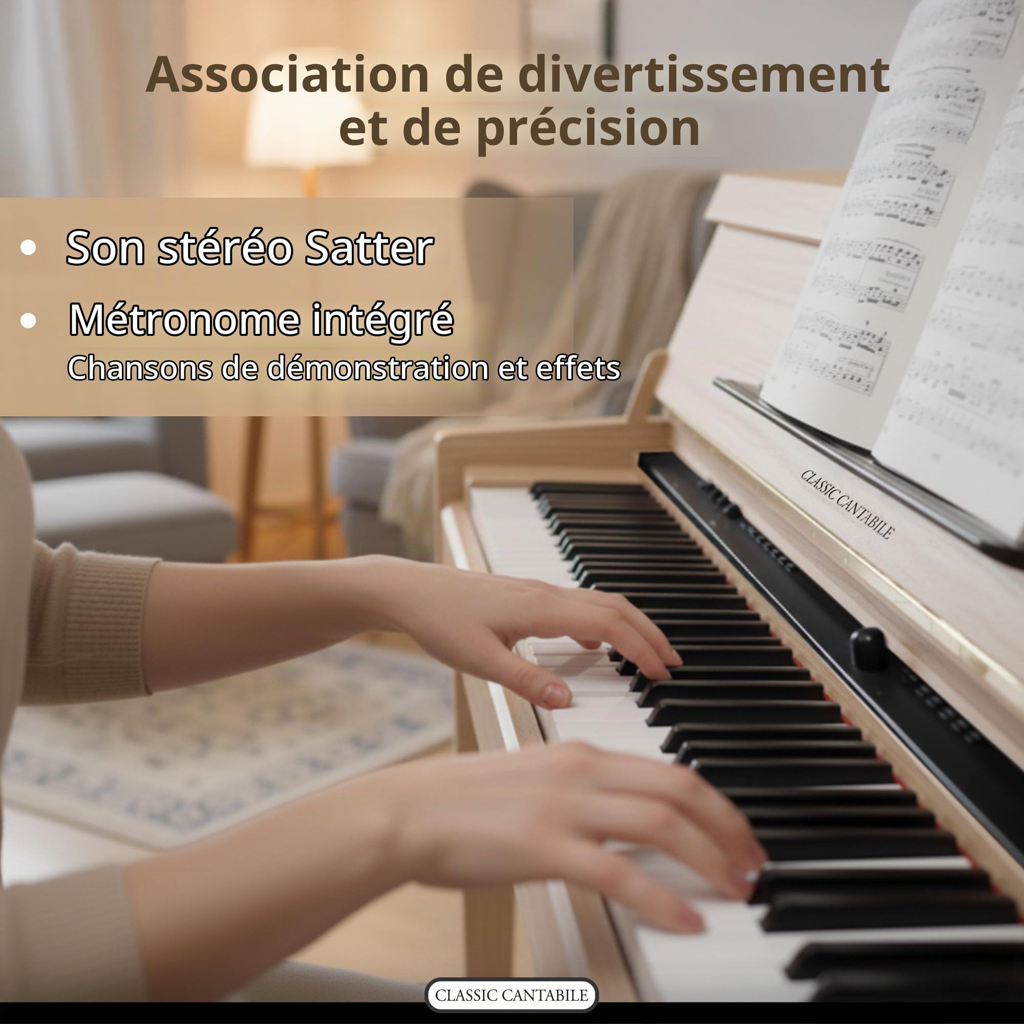 Classic Cantabile UP-1 LA Piano Droit Numérique - 88 Touches pondérées avec clavier à marteaux - Synthetiseur avec USB, MIDI-Interface 40 voix, 256 polyphonie, fonction d'enregistrement - Chêne Clair