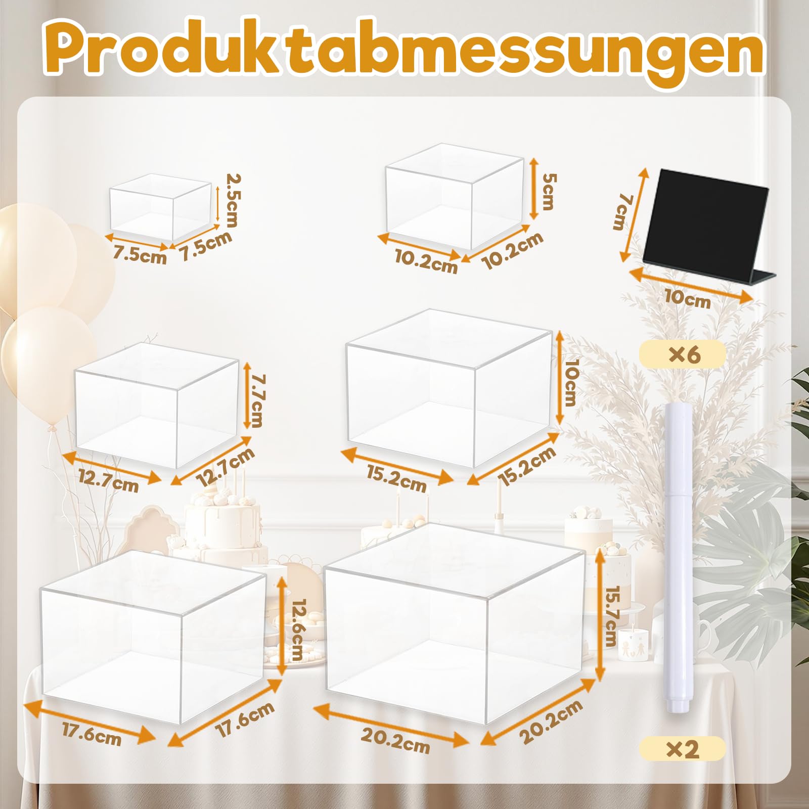6er-Set Buffetständer aus Acryl, durchsichtige Ausstellungsständer mit hohlem Sockel, 6 verschiedene Größen, Buffet-Accessoires für Speisen, Desserts, Schmuckfiguren, für Weihnachtsfeiern