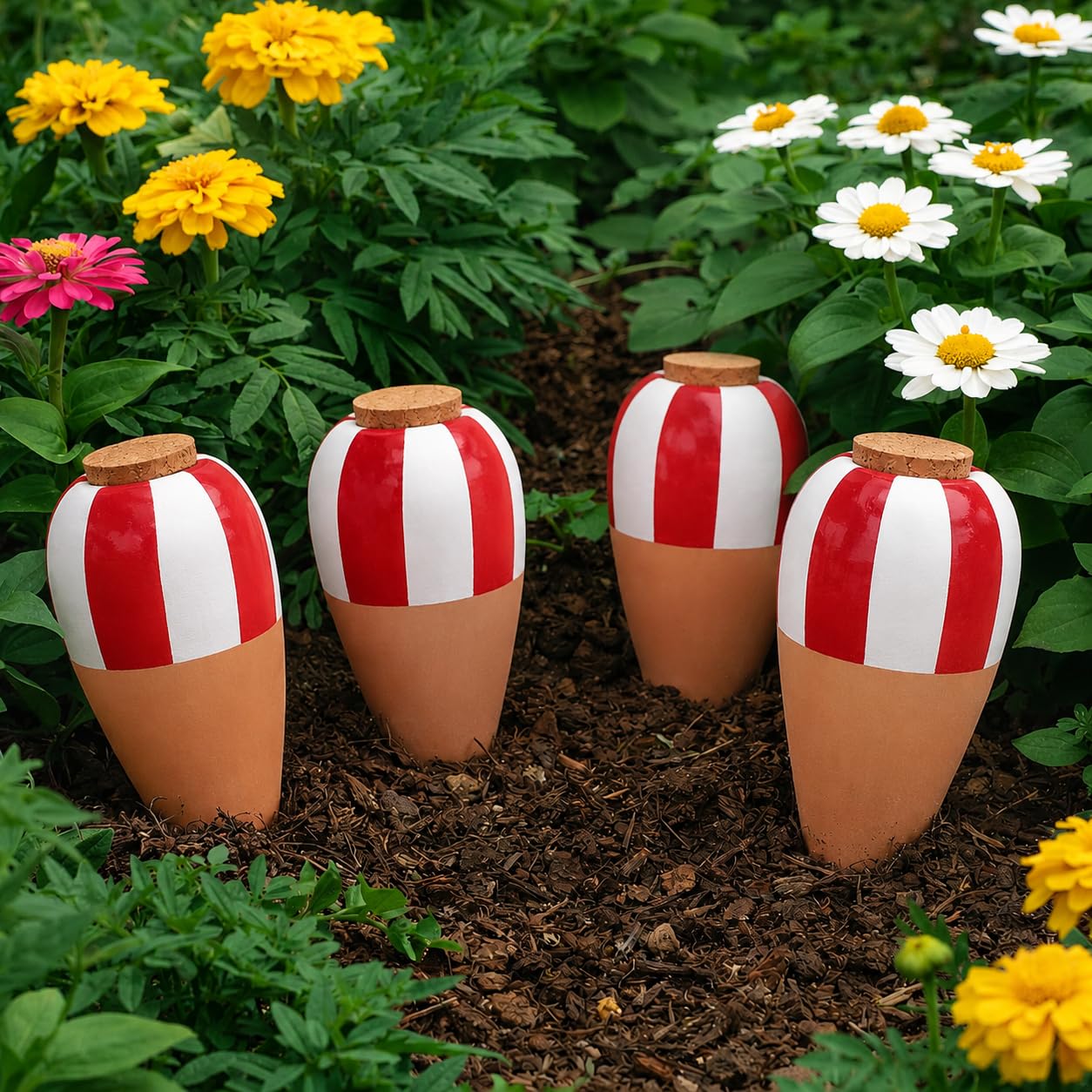 Oyas a Planter Terre Cuite, Distributeur Eau Plante 4Pcs, Pointes Auto-arrosantes en Terre Cuite, Globes Arrosage Automatique Interieur pour Plante, Cônes d'argile (Rouge)