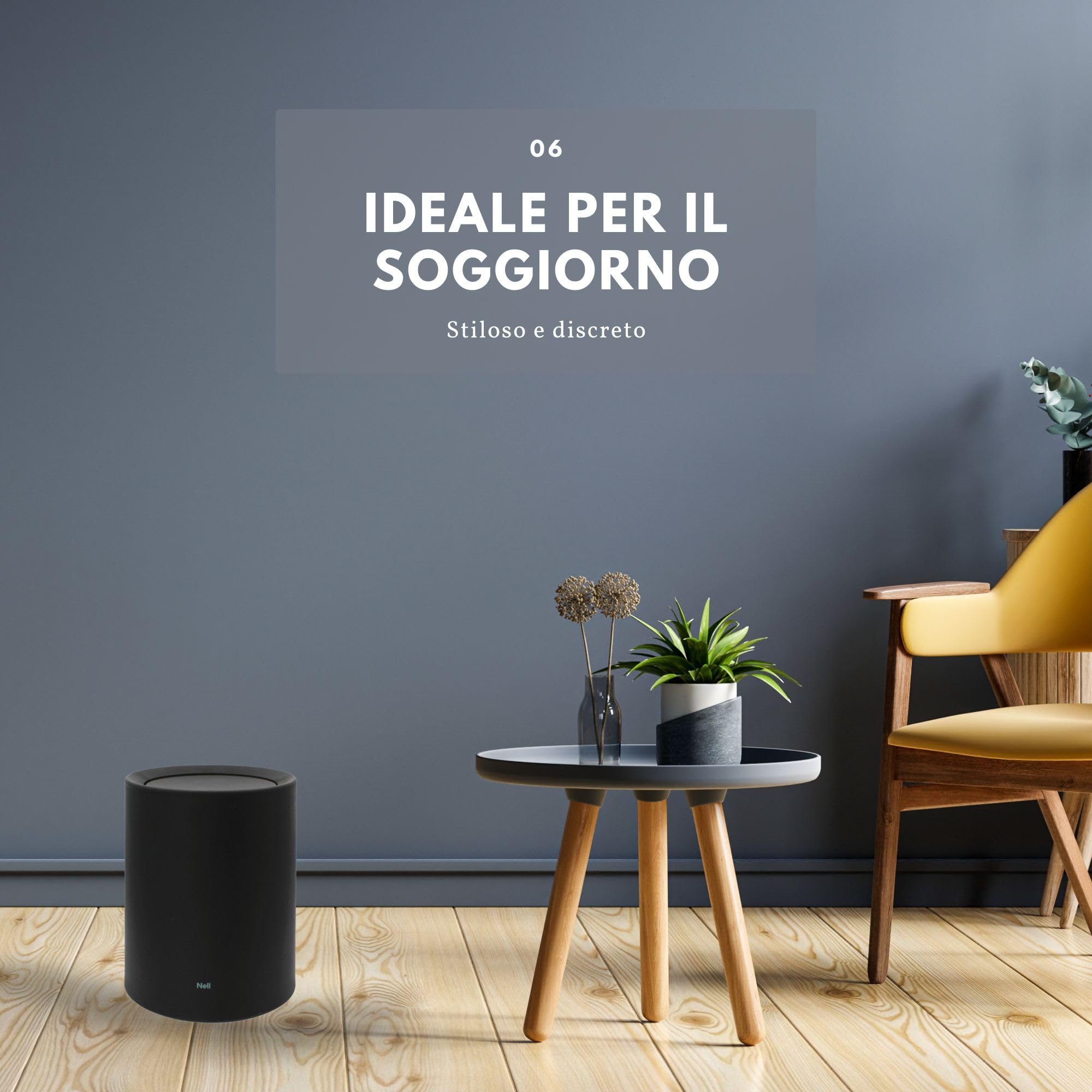 Nell Pattumiera da Ufficio 8L Nero Opaco Coperchio Basculante Cestino Gettacarte Plastica Resistente