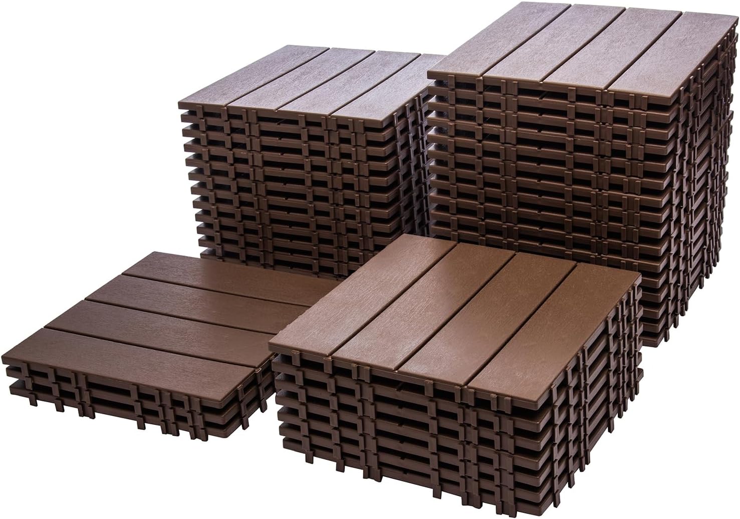 68 Pcs Interlocking Deck Tile (11.42"x11.42"), 61.60 Sq.Ft Deck Flooring Outdoor Waterproof All Weather, Flooring Tiles for Balcony, Backyard, Indoor & Outdoor, Brown