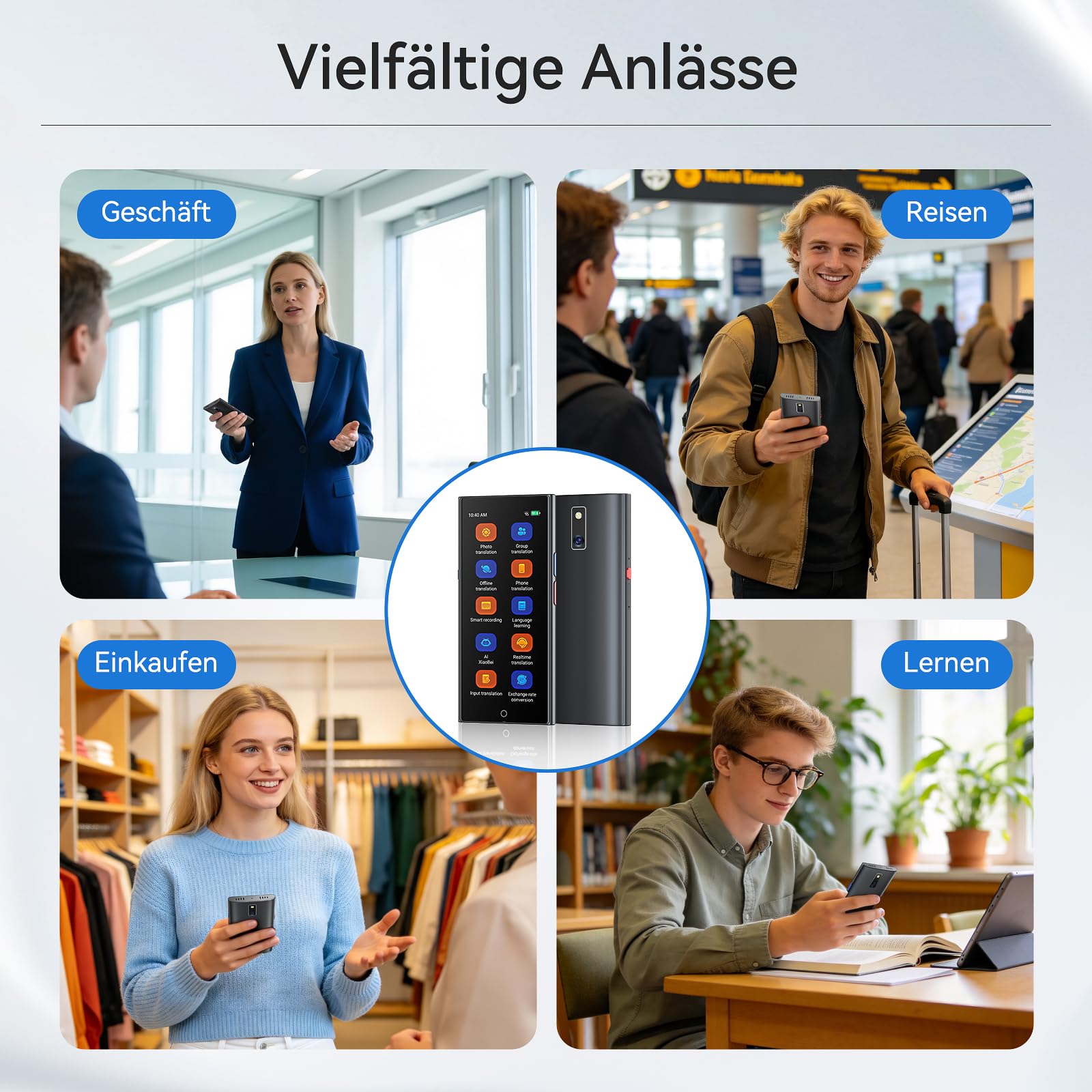 Sprachübersetzer Gerät, 150 Sprachen AI Online Offline Übersetzung, 5,5" HD Bildschirm