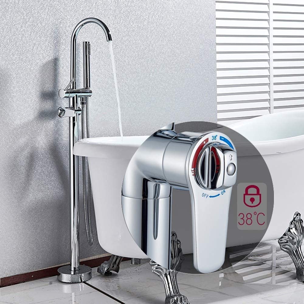 NGDFGR Shower Set Bathtub Faucet Rome Thermostatic Bathtub Faucet Freestanding Bath Shower Set Rotate Spout Floor Mounted Tub Tap Plastic Handshower