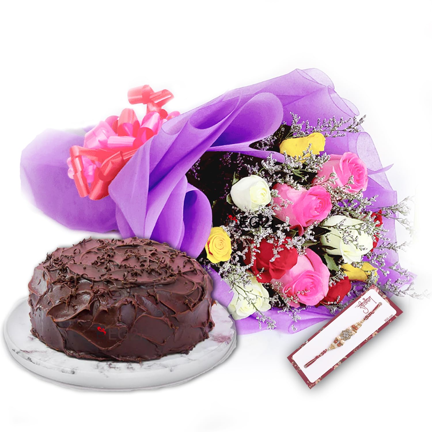 EG2i Floral Cake Delight with Fresh Flower Bunch, Tasty Cake and Rakhi for Brother | Special Raksha Bandhan Gift Combo for Siblings | Celebrate with Love | Same Day Delivery-image-21