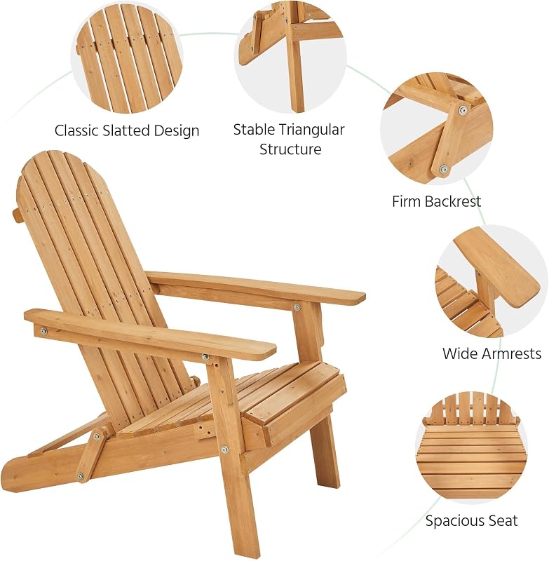 Yaheetech Folding Wood Adirondack Chairs Set of 4 for Fire Pit Patio, Brown image 4
