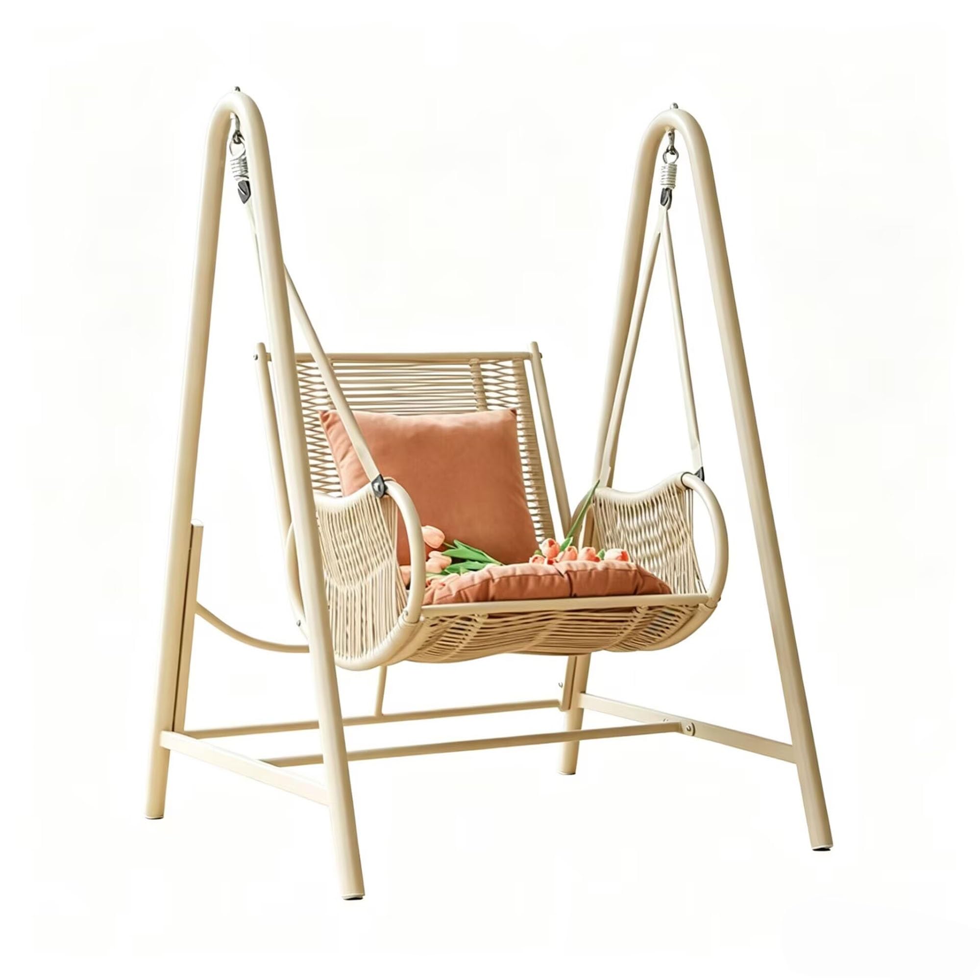 Floor-standing rattan swing chair, popular rocking chair for balcony, courtyard, and bedroom, single rattan chair.