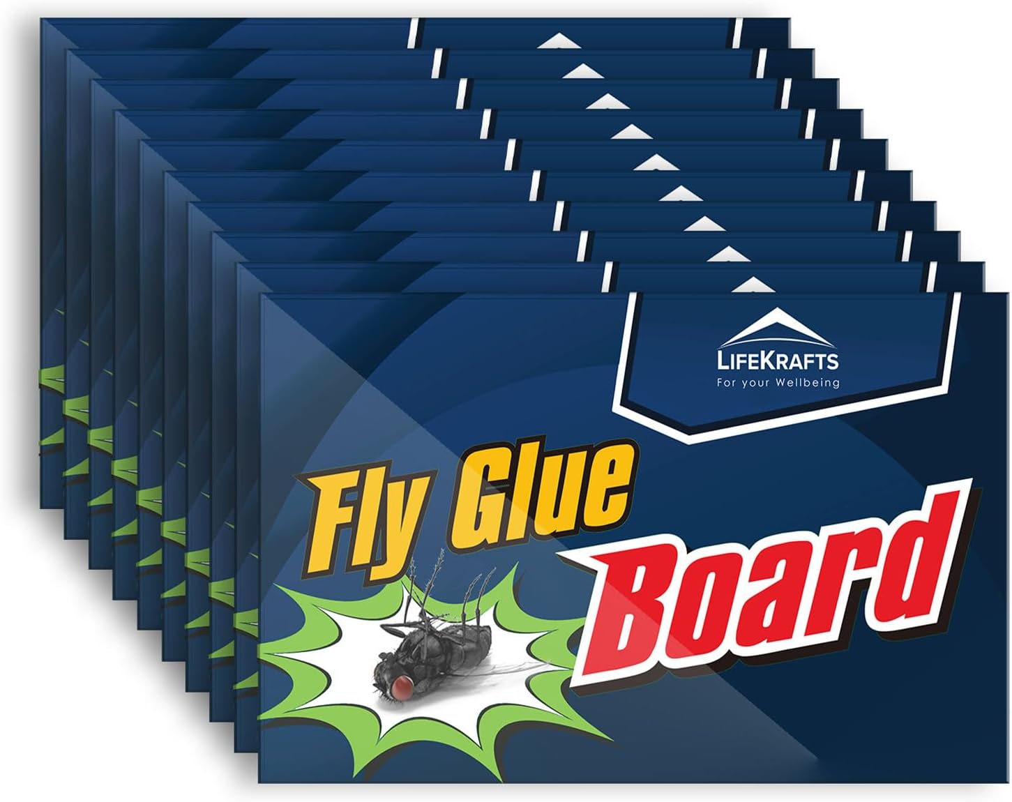 Lifekrafts Fly Glue Board, Sticky Glue Traps Designed for efficient Insect Control. Ideal for Kitchens, Rooms, Offices, and Homes. Pack of 10 (Size: 18.5 x 25.5 cm), Blue Color.