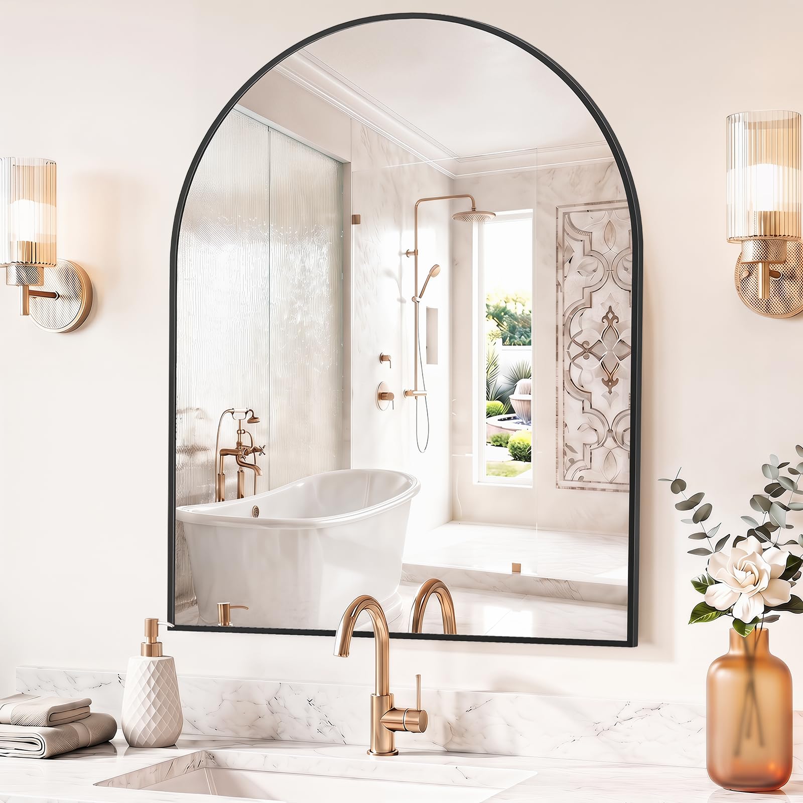 Sweetcrispy 30"x40" Arched Bathroom Mirror, Bathroom Mirrors for Over Sink