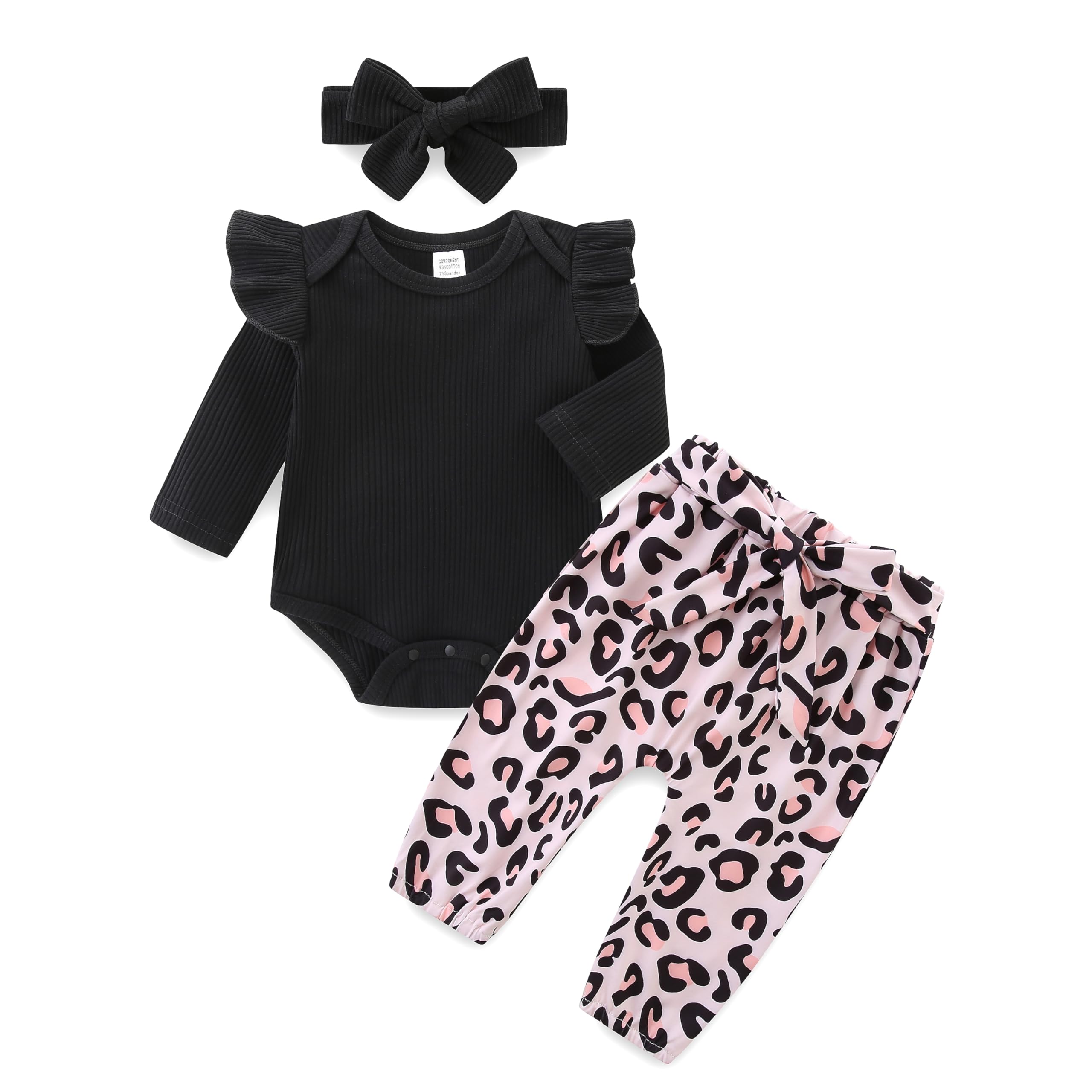 KIDDLETOWN Baby Mädchen Kleidung Langarm Body Strampler + Aufdruck Hose + Stirnband Neugeborene Babykleidung Set Baby Mädchen Kleidung Outfit Babyset 0-12Monate