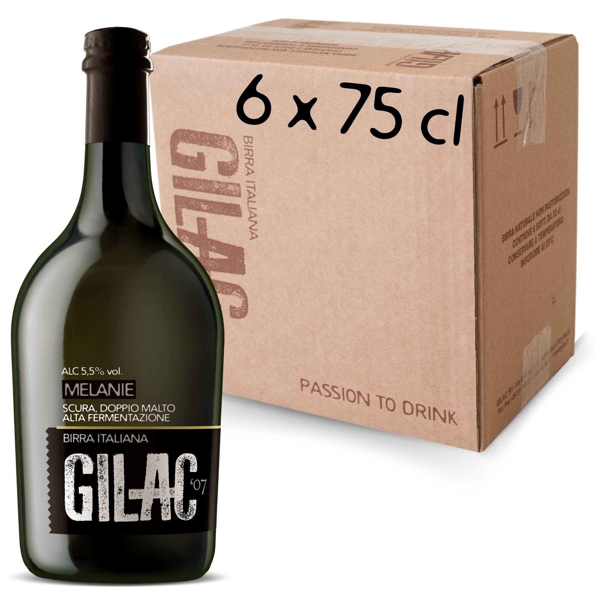 GILAC MELANIE OATMEALSTOUT Birra artigianale Doppio Malto 6 Bottiglie da 75cl, Birra Scura Italiana Non Filtrata e Non Pastorizzata, Birre Artigianali Confezioni Regalo - Gradazione Alcolica 5,5% Vol