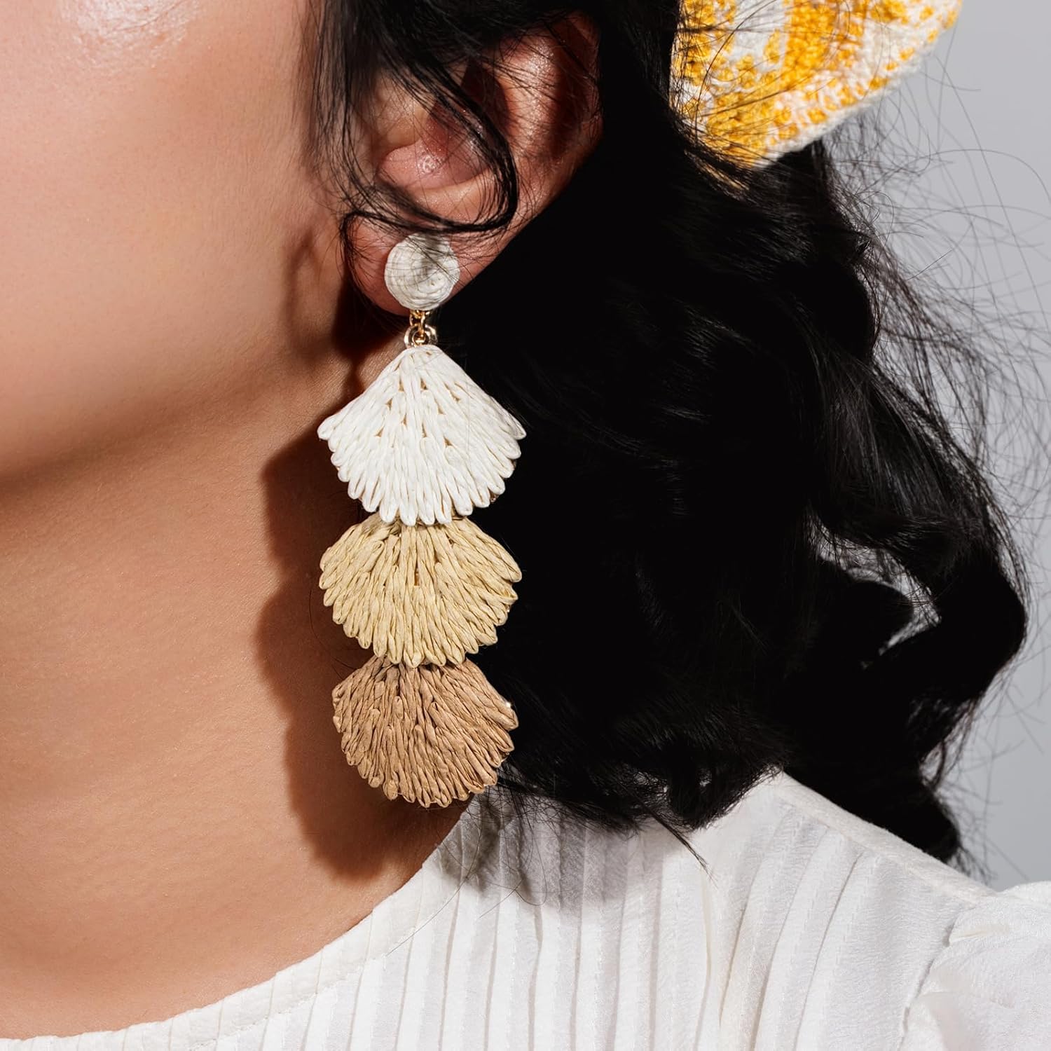 Boho Raffia Earrings Starfish Shell Seashell Dangle Drop Earrings Cute Statemnet Trendy Jewelry Summer Beach Outfits for Women - Image 6