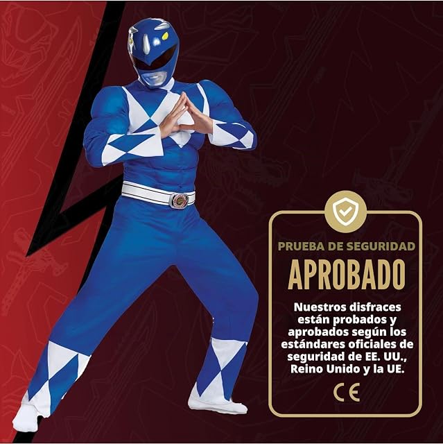 Foto 5 de 7 de Disguise Disfraz Power Ranger Azul Musculoso Adulto, Disfraces Superhéroe Hombre para Carnaval y Halloween, XL