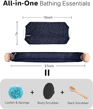 Exfoliating Washcloth Towel with Handle, Back Scrubber for Shower, Exfoliating Body Scrubber Exfoliator, Japanese Wash Cloth for Body Scrub, Bath Sponge Loofah Luffa Washer Exfoliator