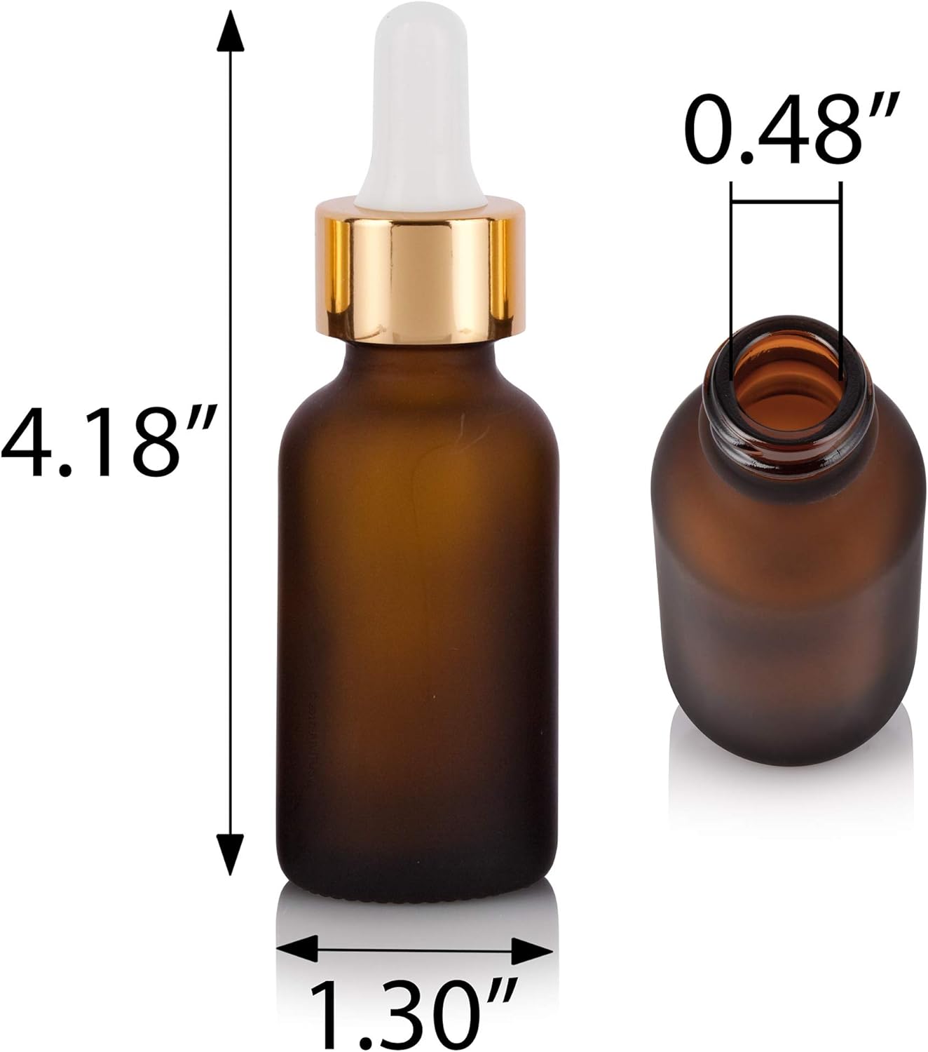 JUVITUS 1 oz / 30 ml Frosted Amber Glass Boston Round Bottle with Gold Metal and Glass Dropper (12 pack) + Funnel