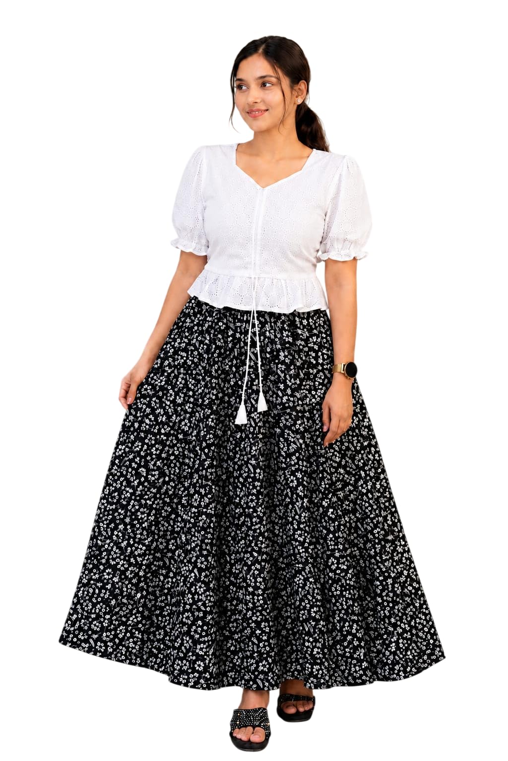 Women's Regular Fit Full Length Cotton Top and Georgette Floral Printed Skirt Set with Elegant Design for Wedding, Parties, Traditional, Festivals-image-31