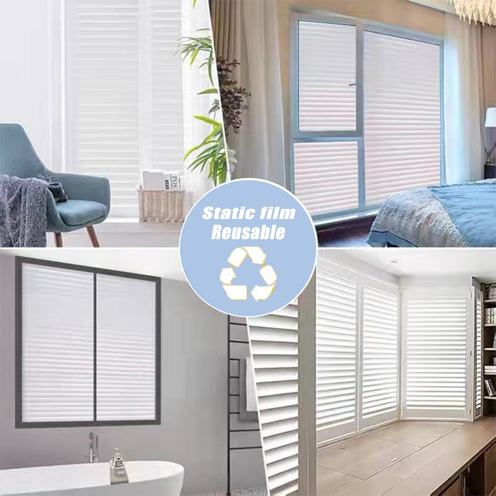 Pellicola per Vetri Finestre Privacy 35 x 130 cm, Senza Colla, Aderenza Statica, Facile Applicazione, Privacy Finestre, Senza Colla Tenda Pellicola Isolante, per Casa Cucina, feritoie