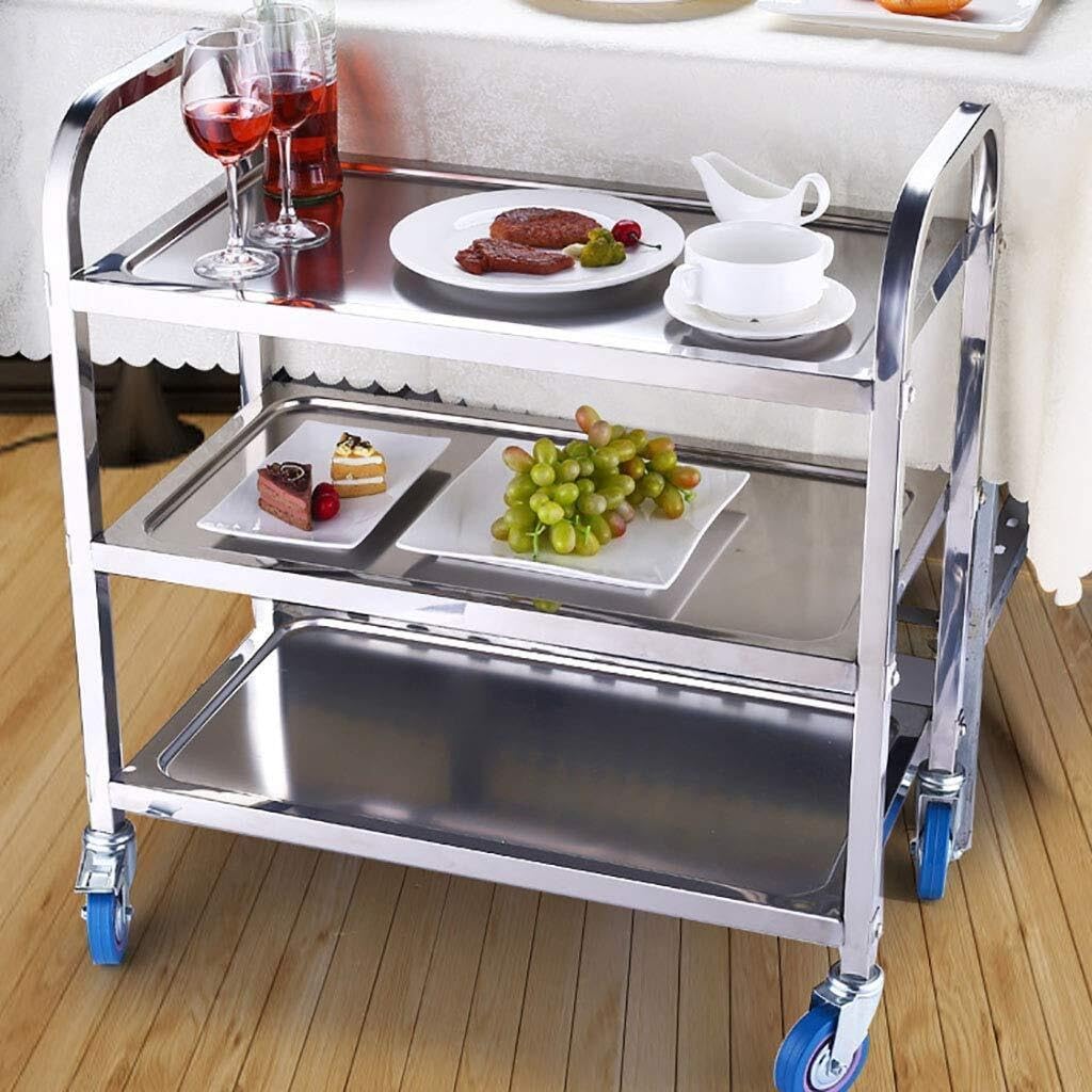 Wózek kuchenny ze stali nierdzewnej, 3-poziomowy wózek do serwowania z zamykanymi kółkami do domu, restauracji, hotelu i szpitala – 95 cm x 50 cm i wszechstronne mobilne rozwiązanie do przechowywania