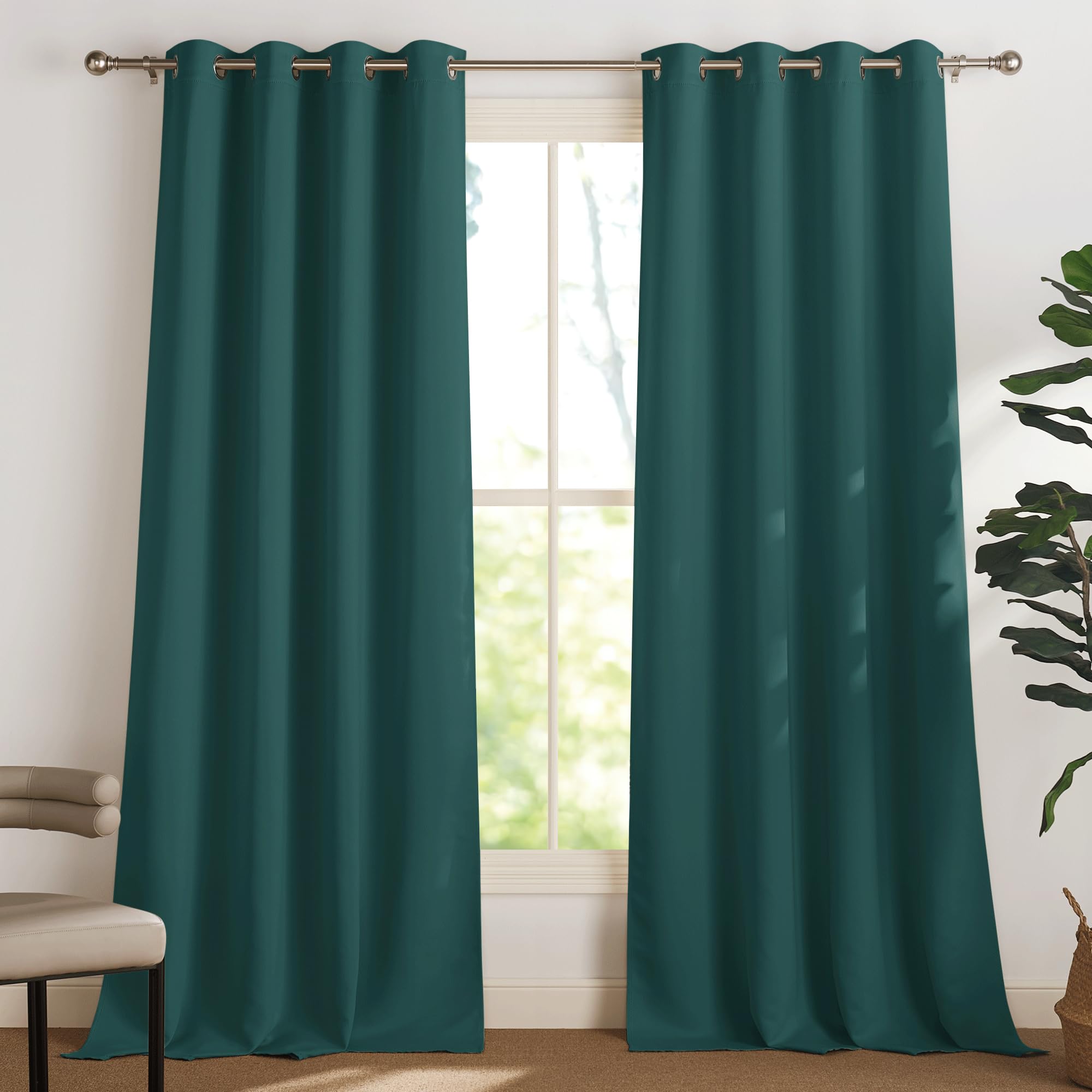 PONY DANCE Tende Camera da Letto 2 Pezzi L 140 x A 300 cm Tende Natalizie Tende Oscuranti con Anelli Tende per Salotto Eleganti Tenda Termica Isolante Freddo, Verde Scuro