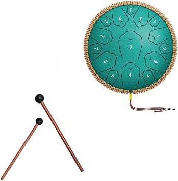 Steel Tongue Drum -13 Inch 15 Notes Tongue Drums, Handpan Drums, Steel Drum Instrument for Adults, Rubber Xylophone Mallet Percussion with Wood Handle, Bell Mallets Glockenspiel Sticks